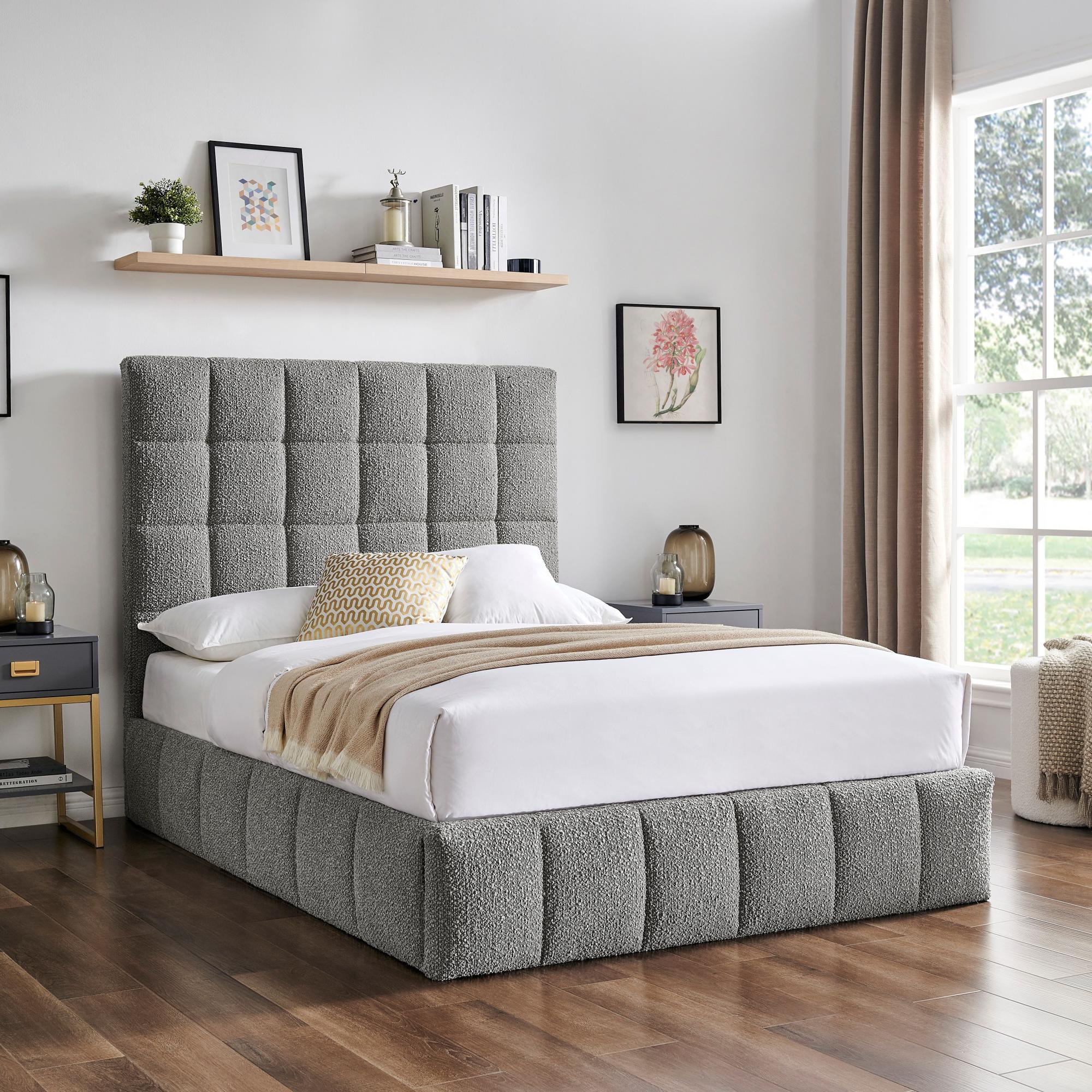 Stark Dove Grey Boucle Fabric Ottoman Bed - Sizes Available