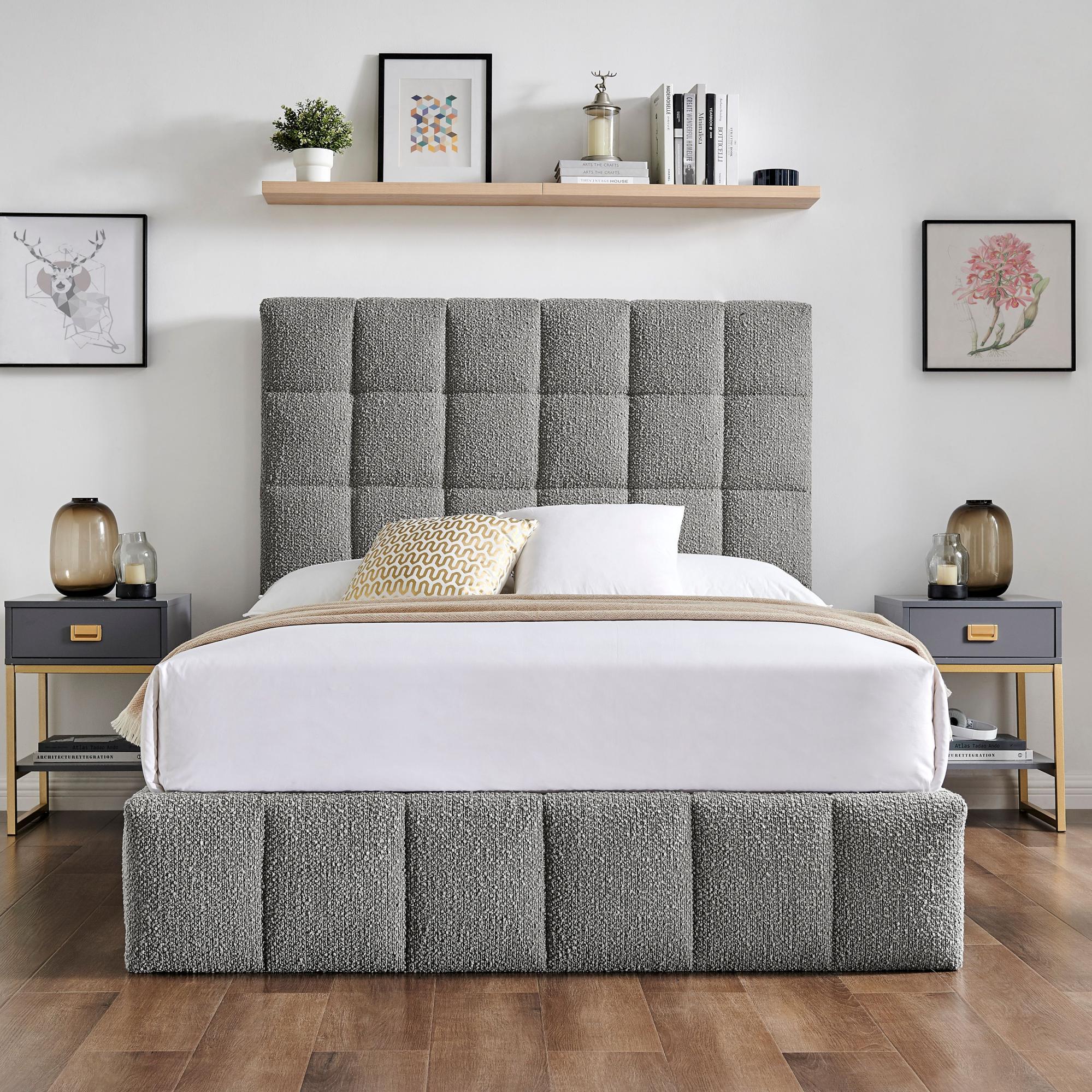Stark Dove Grey Boucle Fabric Ottoman Bed - Sizes Available