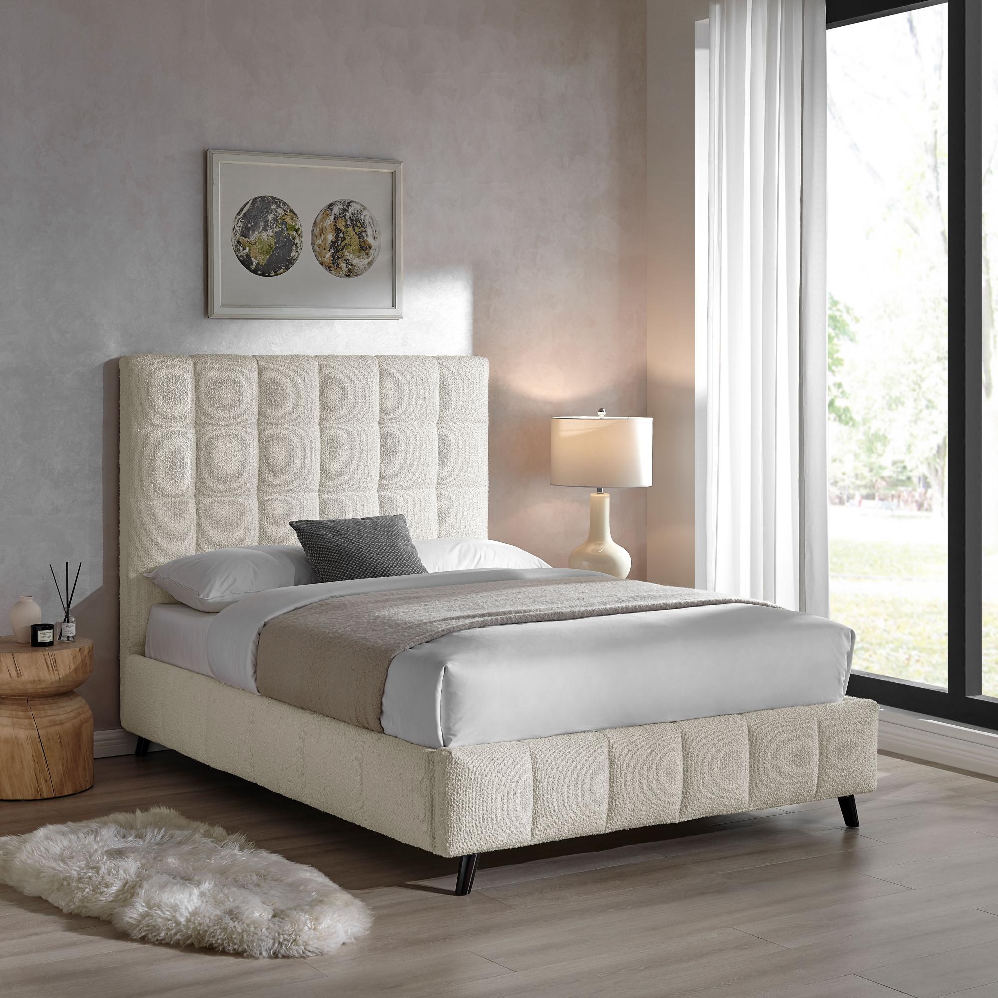 Stark Ivory Boucle Fabric Bed - Sizes Available
