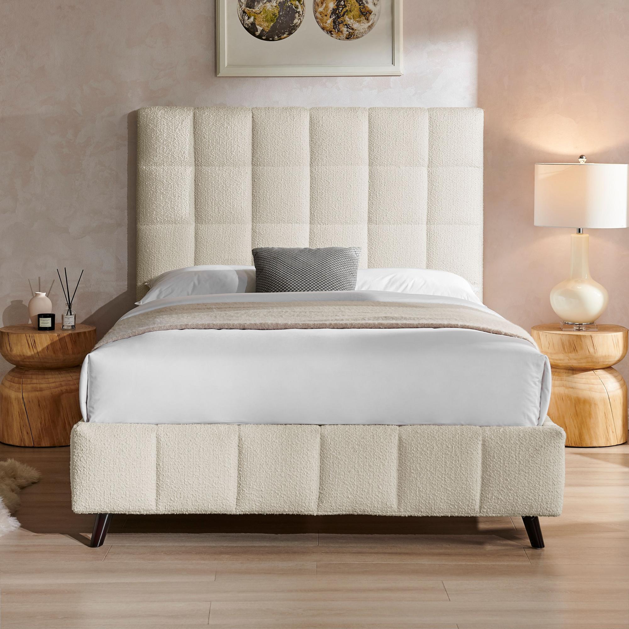 Stark Ivory Boucle Fabric Bed - Sizes Available