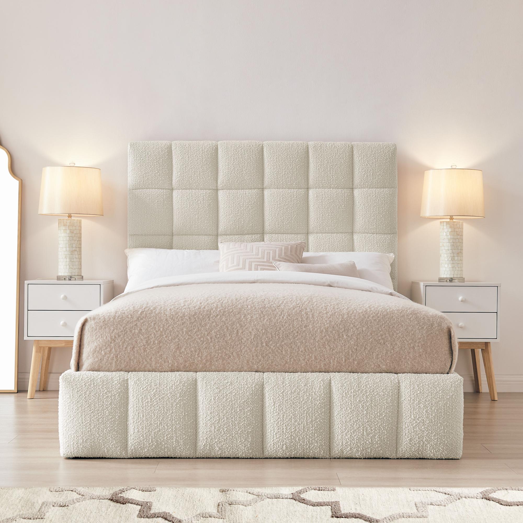 Stark Ivory Boucle Fabric Ottoman Bed - Sizes Available