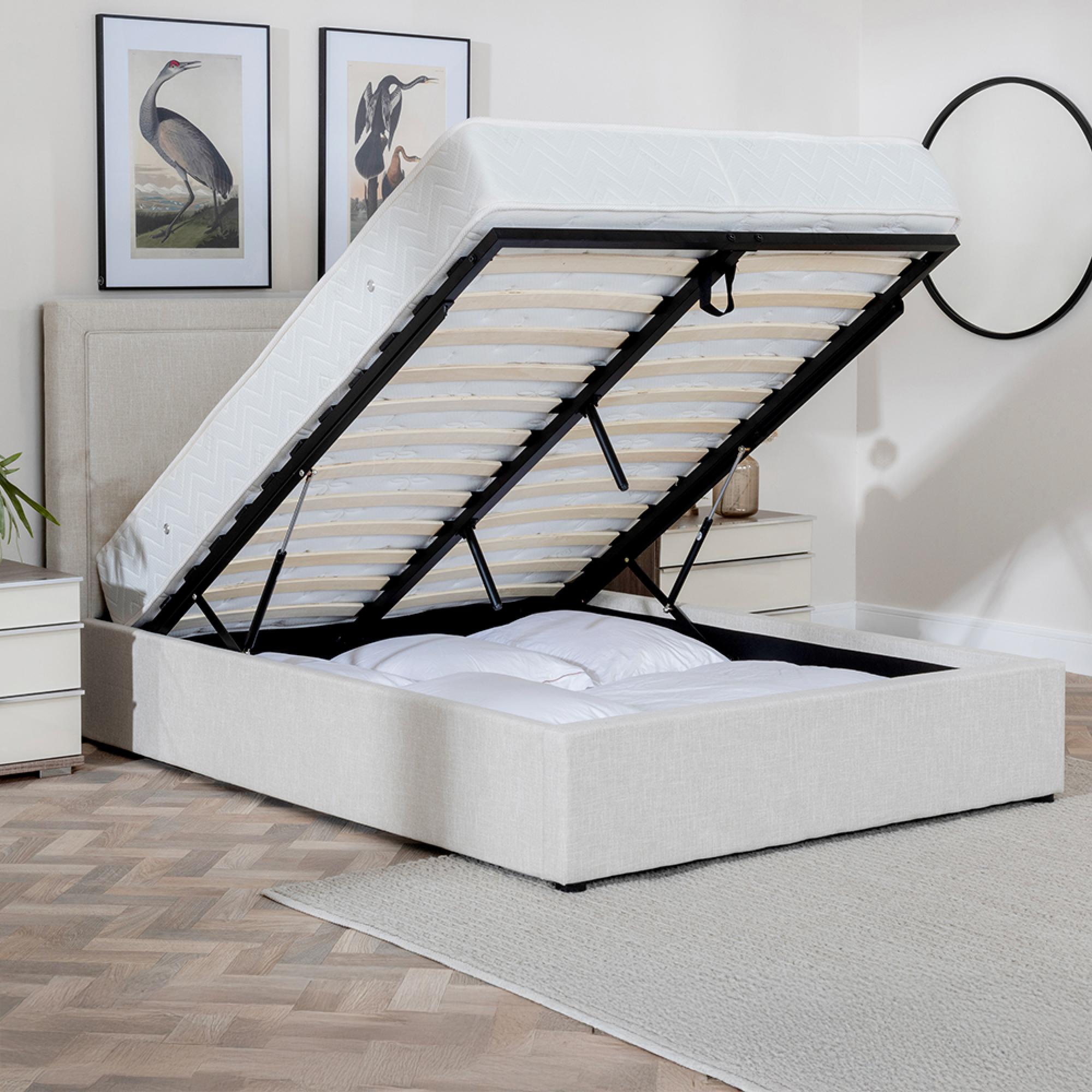 Sutton Ottoman Storage Bed - Natural Fabric - 5ft King Size