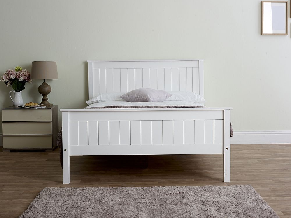 Travis White Wooden Bed - High Footend - Sizes Available