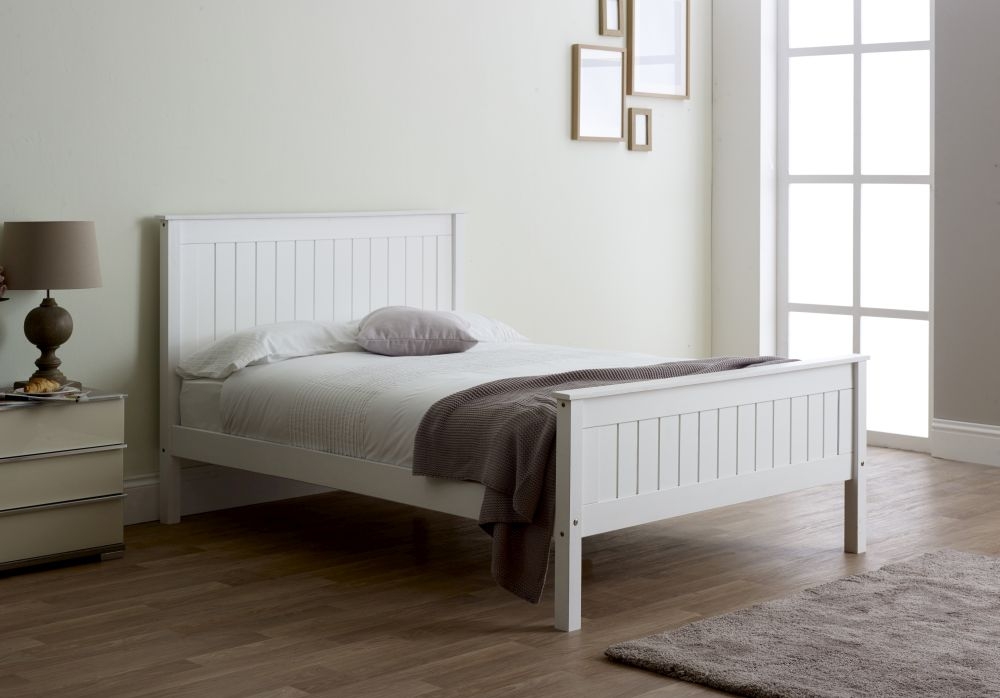 Travis White Wooden Bed - High Footend - Sizes Available