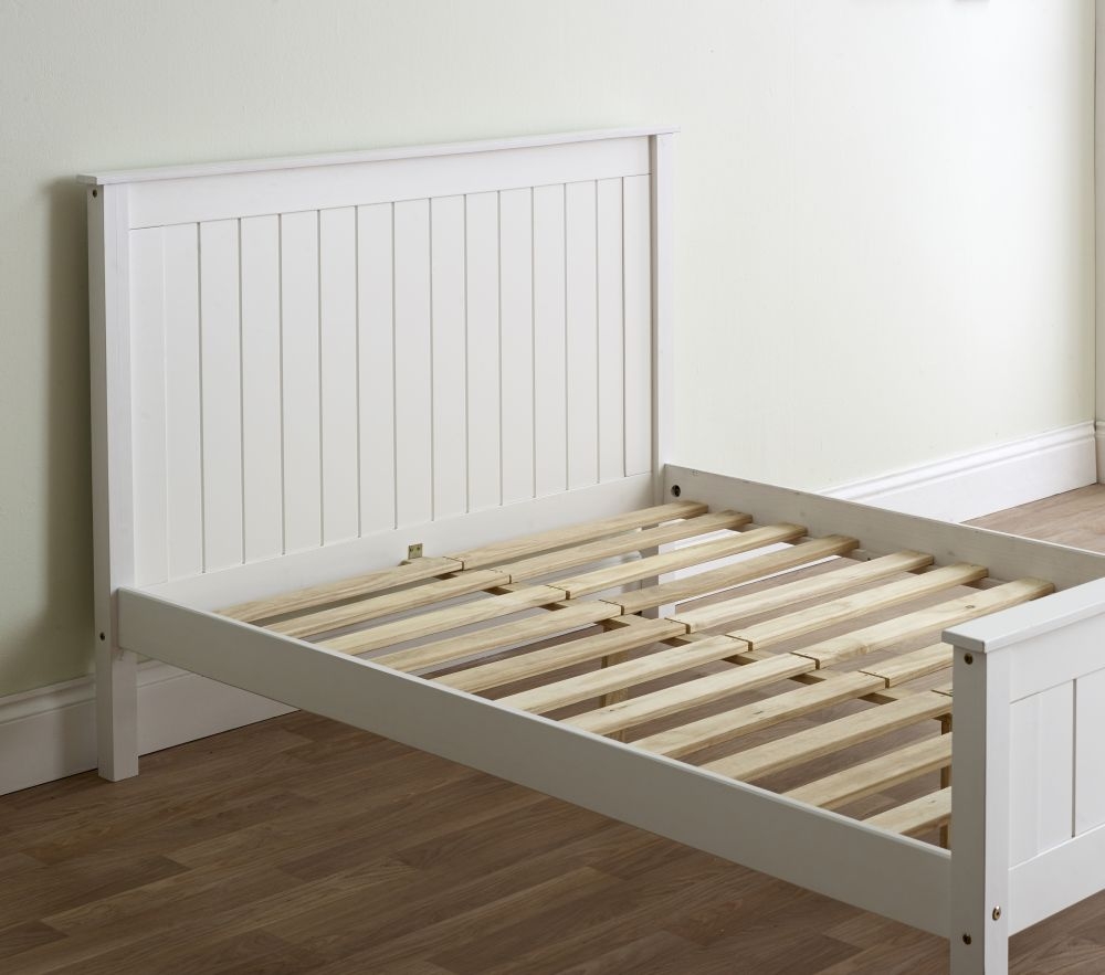 Travis White Wooden Bed - High Footend - Sizes Available