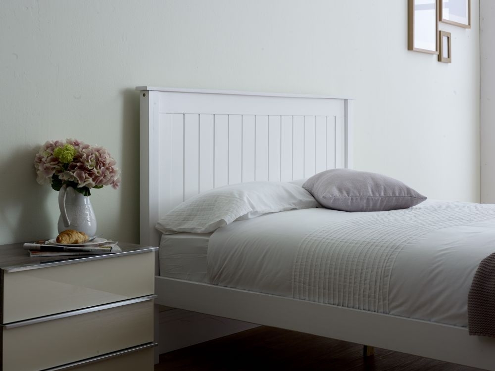 Travis White Wooden Bed - High Footend - Sizes Available