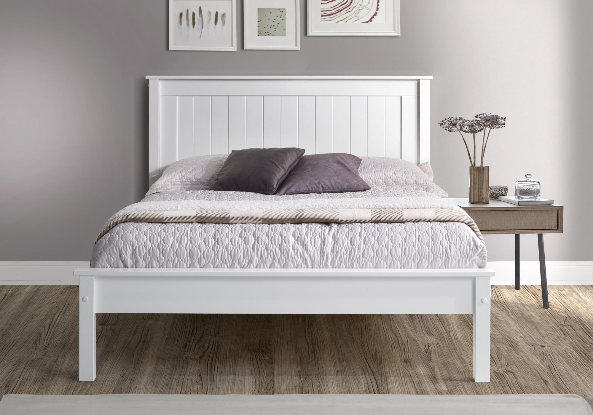 Travis White Wooden Bed - Low Footend - Sizes Available