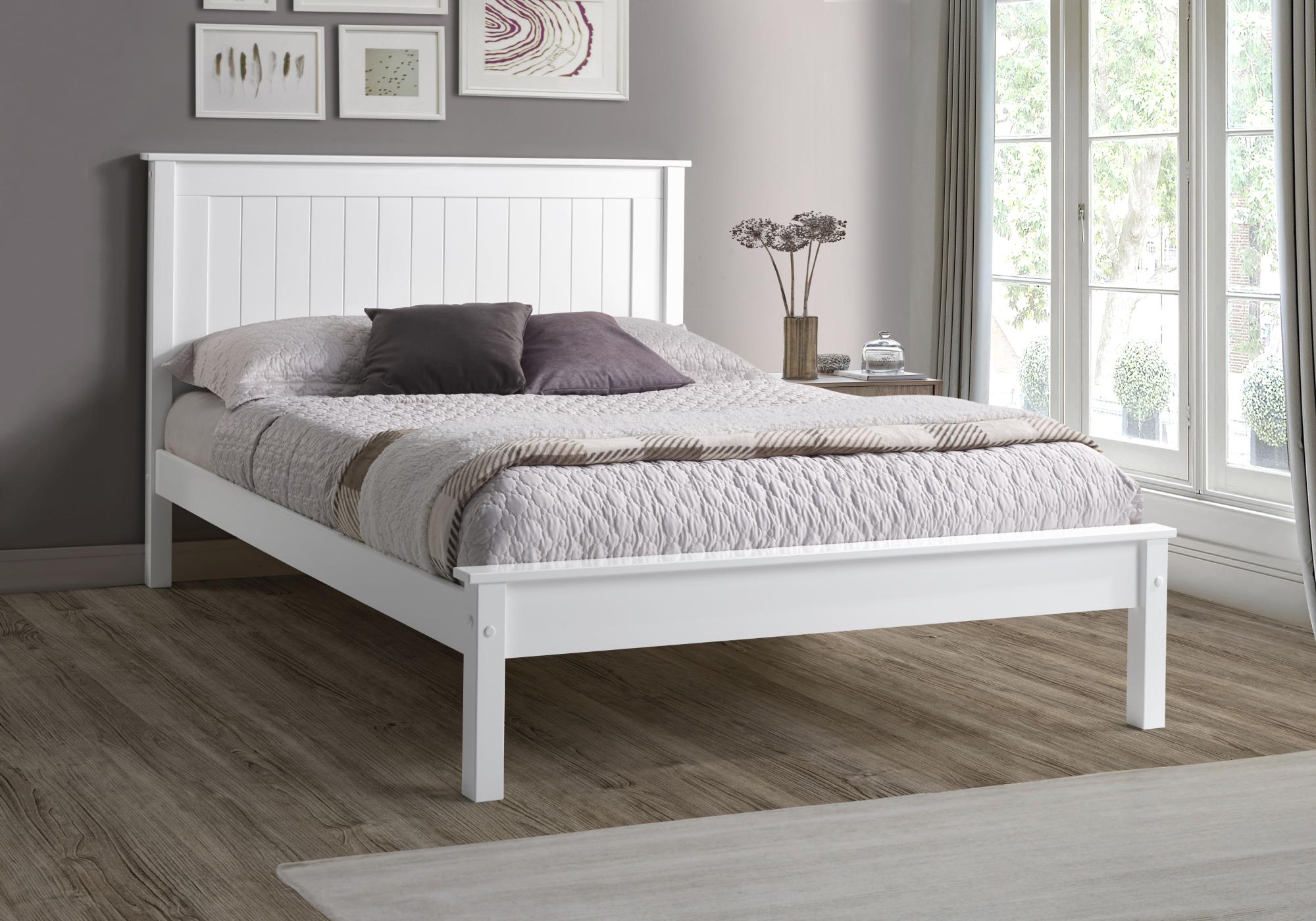 Travis White Wooden Bed - Low Footend - Sizes Available