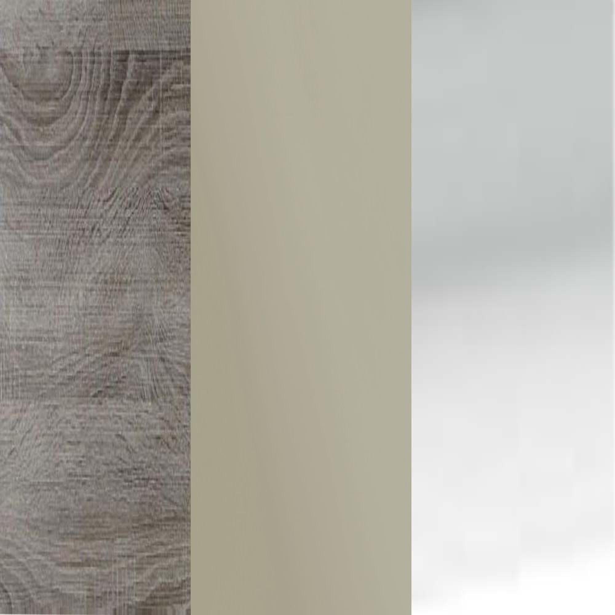 Dark Rustic Oak Frame with Pebble Grey Faux Leather Headboard Cushion and Chrome Angled Feet 314