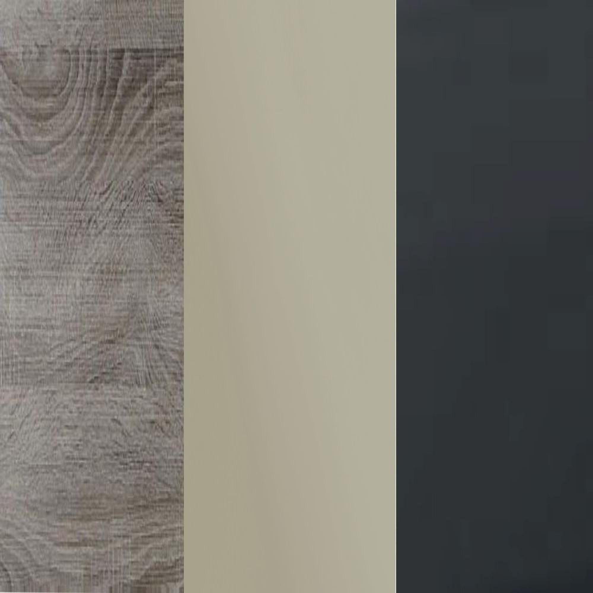 Dark Rustic Oak Frame with Pebble Grey Faux Leather Headboard Cushion and Slate Angled Feet A94