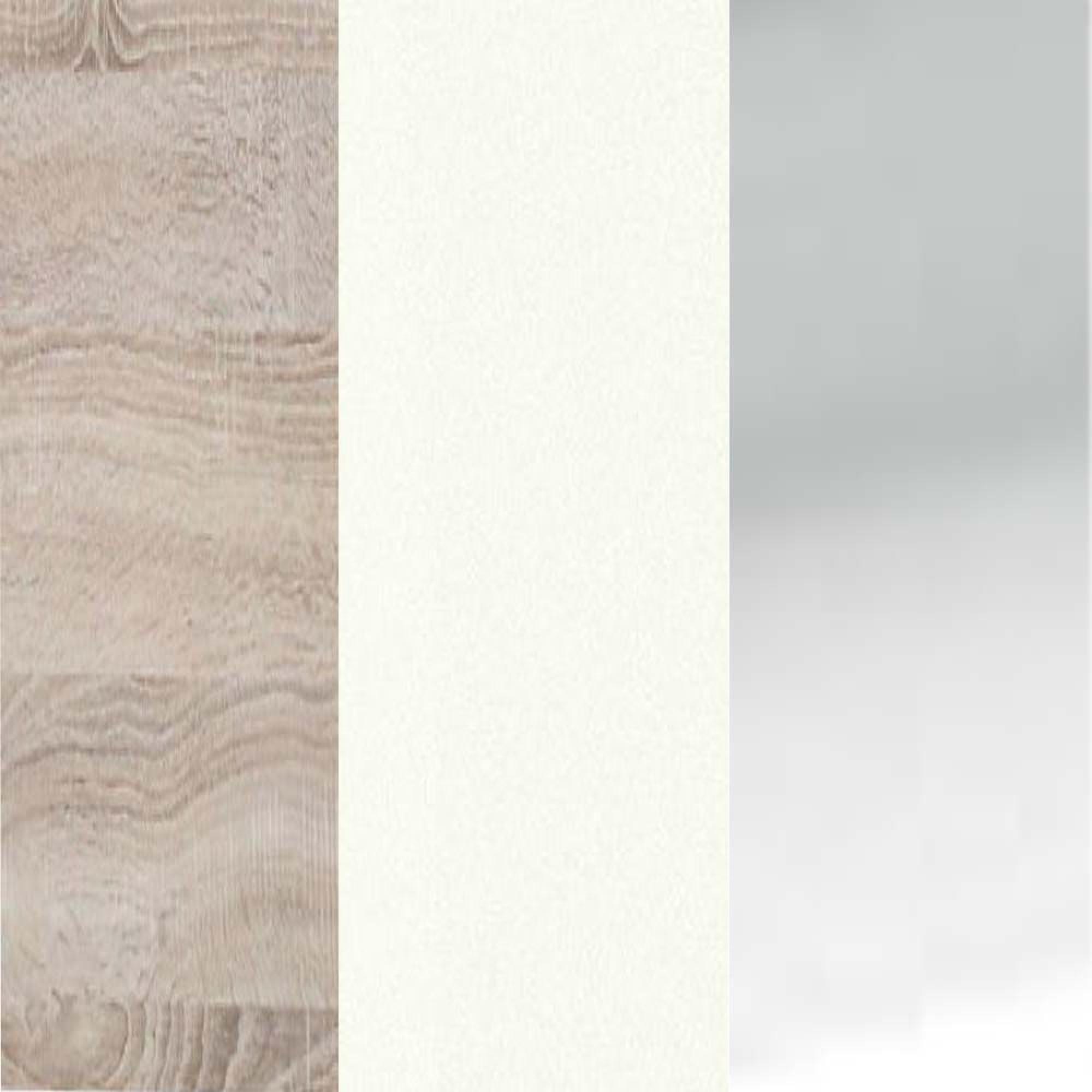 Rustic Oak Frame with White Faux Leather Headboard Cushion and Chrome Angled Feet 313