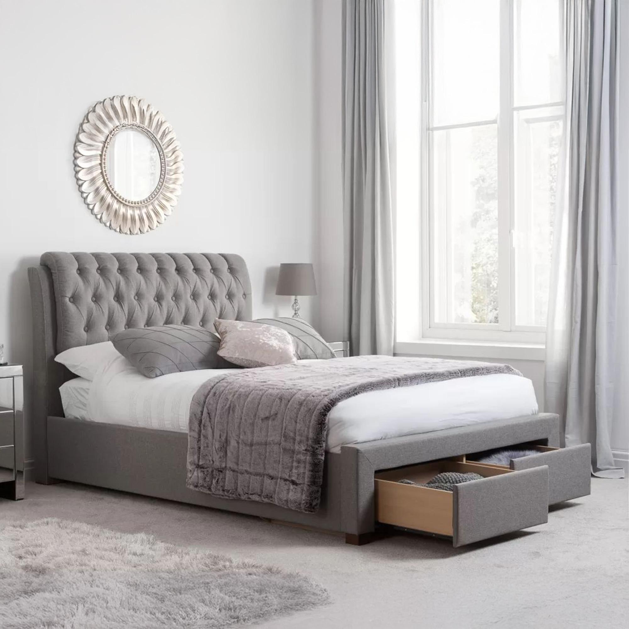 Valentino Bed - Grey Fabric - Sizes Available