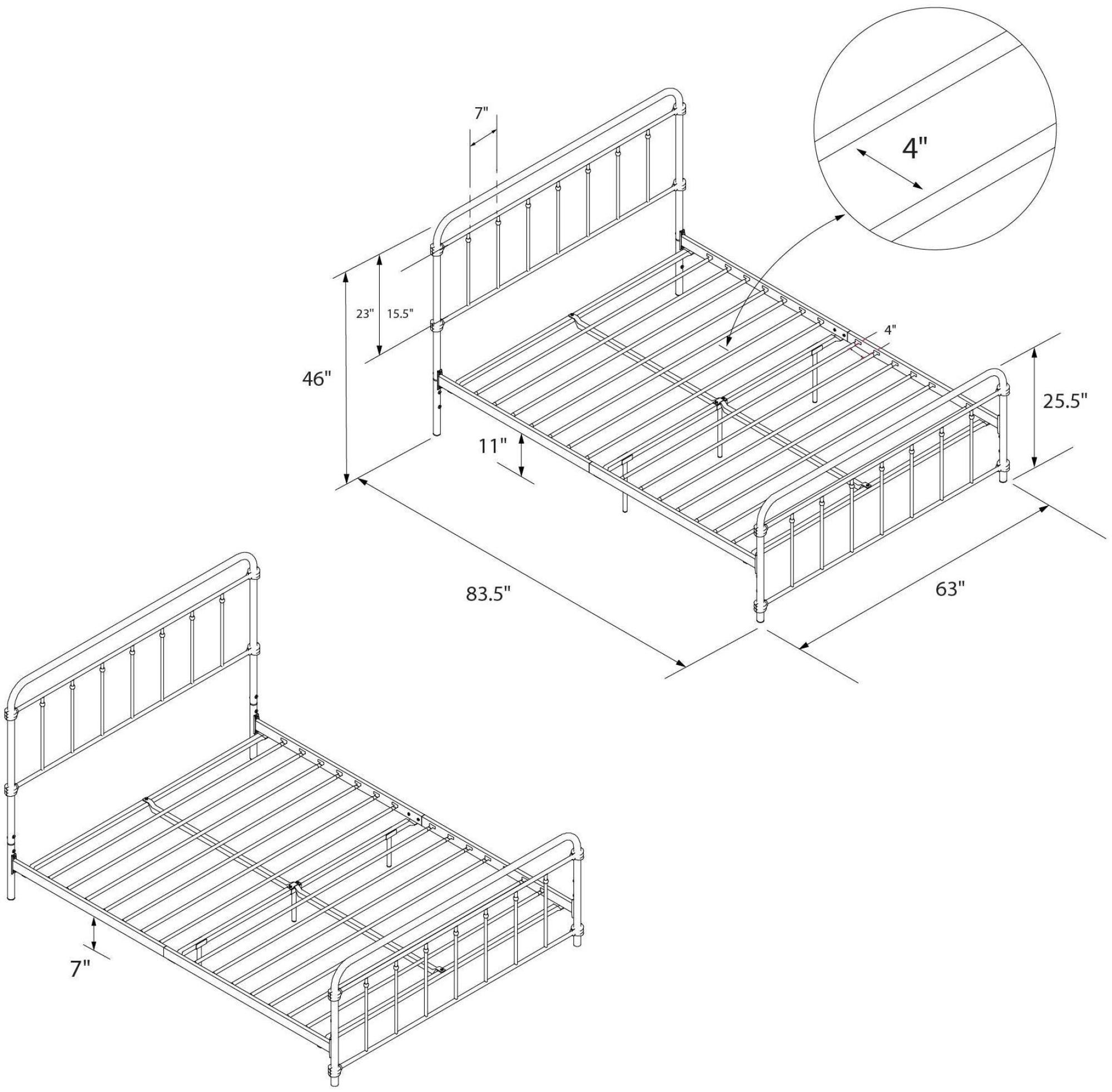 Wallace Metal Bed - White - Sizes Available - 4118119UK