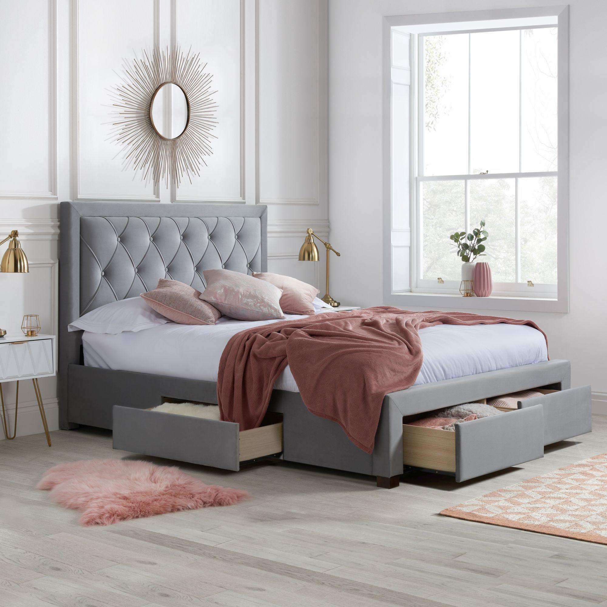 Woodbury Bed - Grey Fabric - Sizes Available