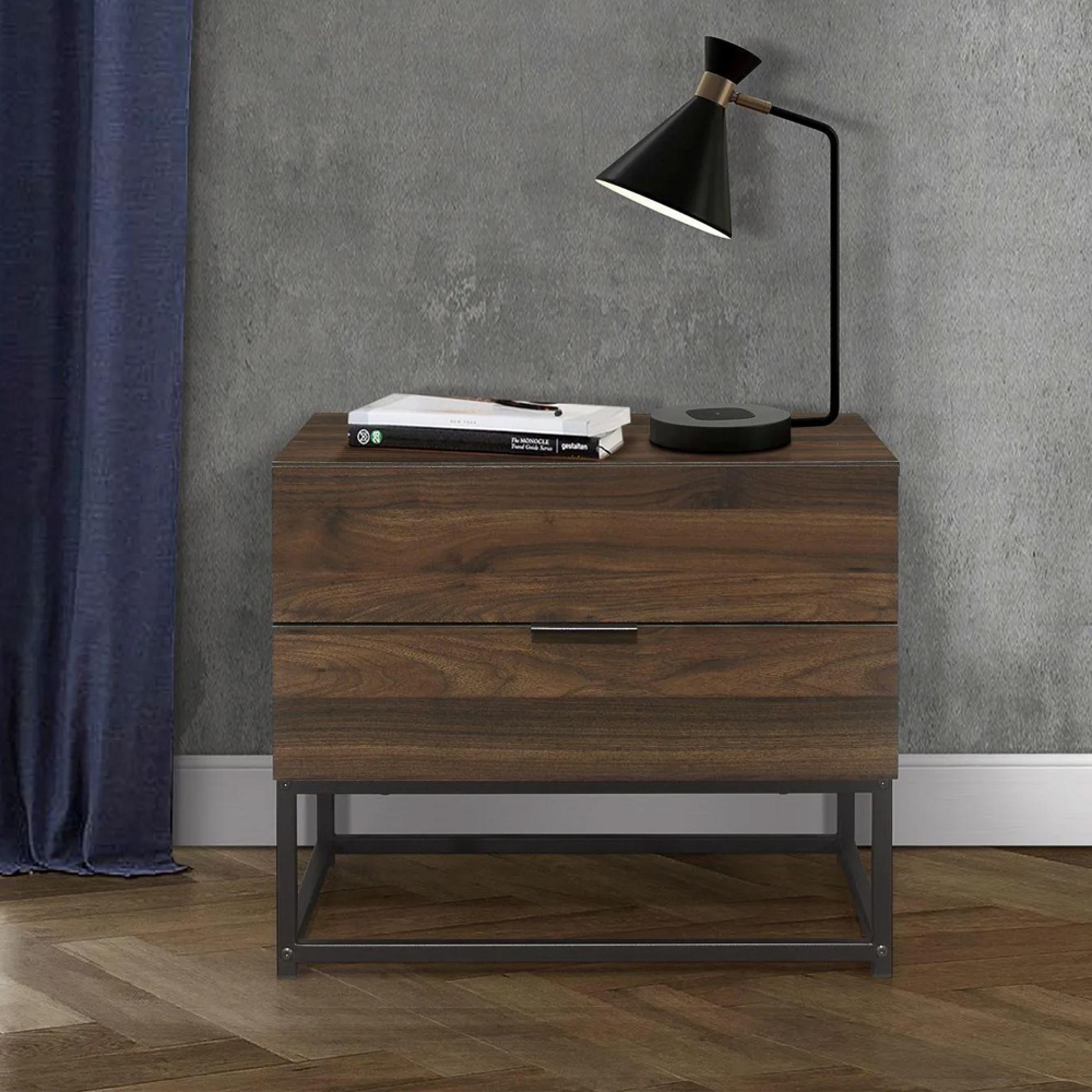 Houston Bedside Cabinet - 2 Drawer - Walnut