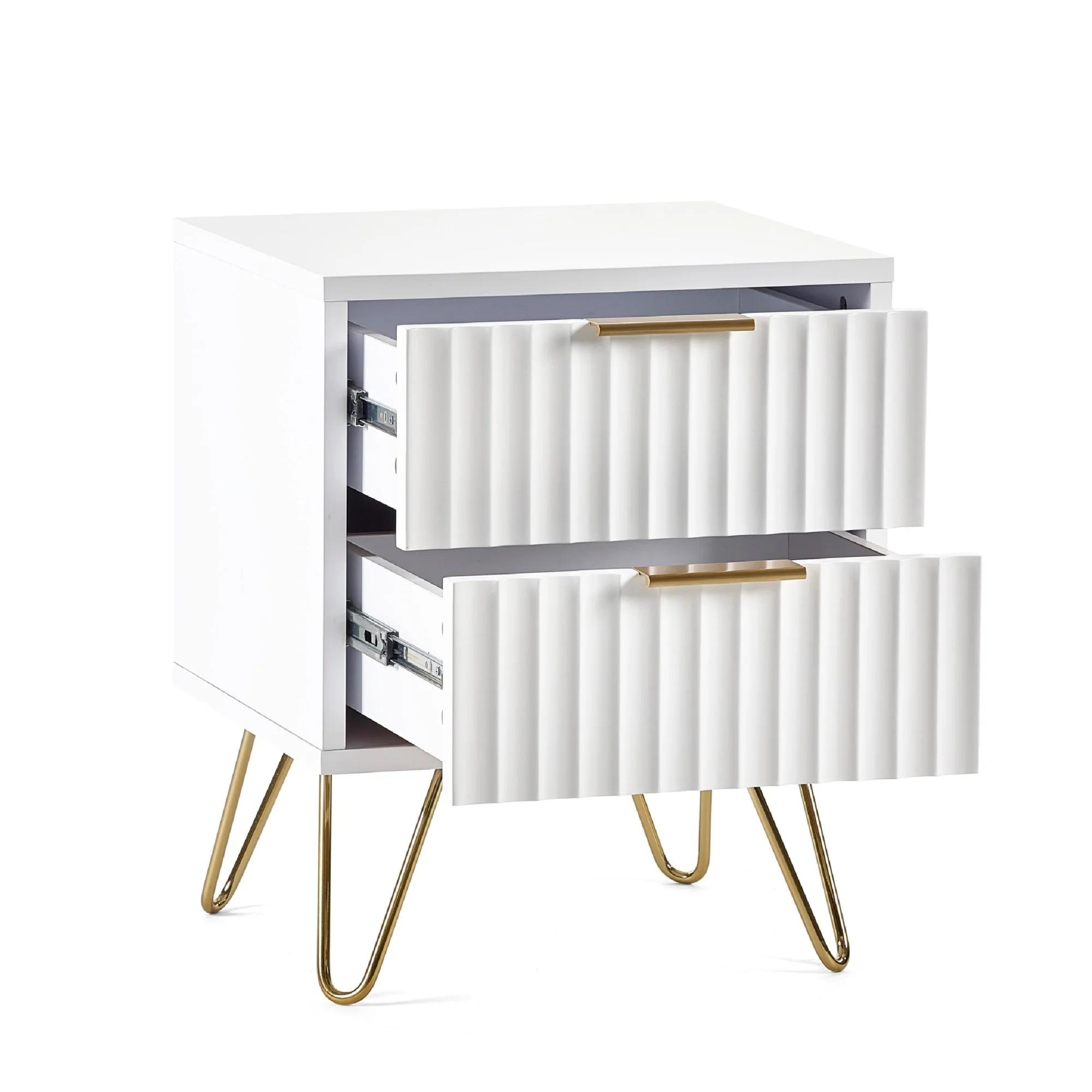 Murano Bedside Cabinet - 2 Drawer - Ribbed - White