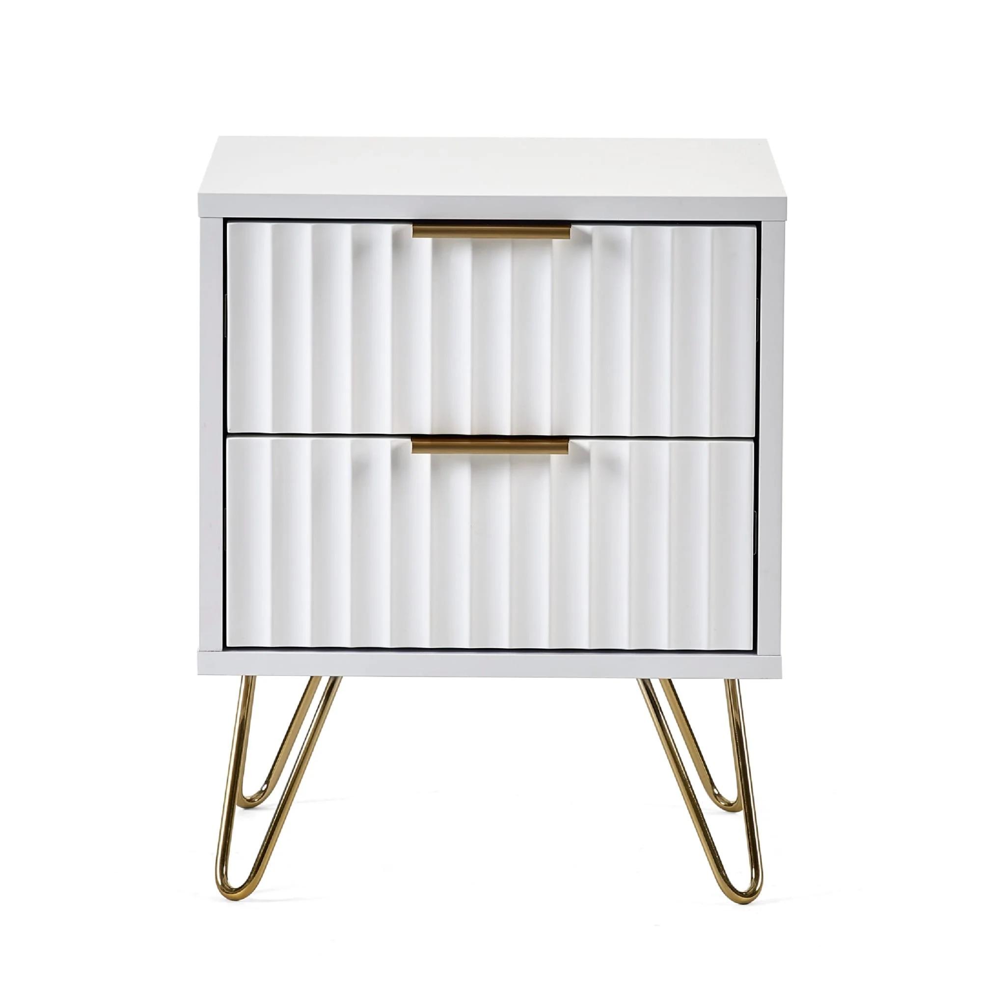 Murano Bedside Cabinet - 2 Drawer - Ribbed - White