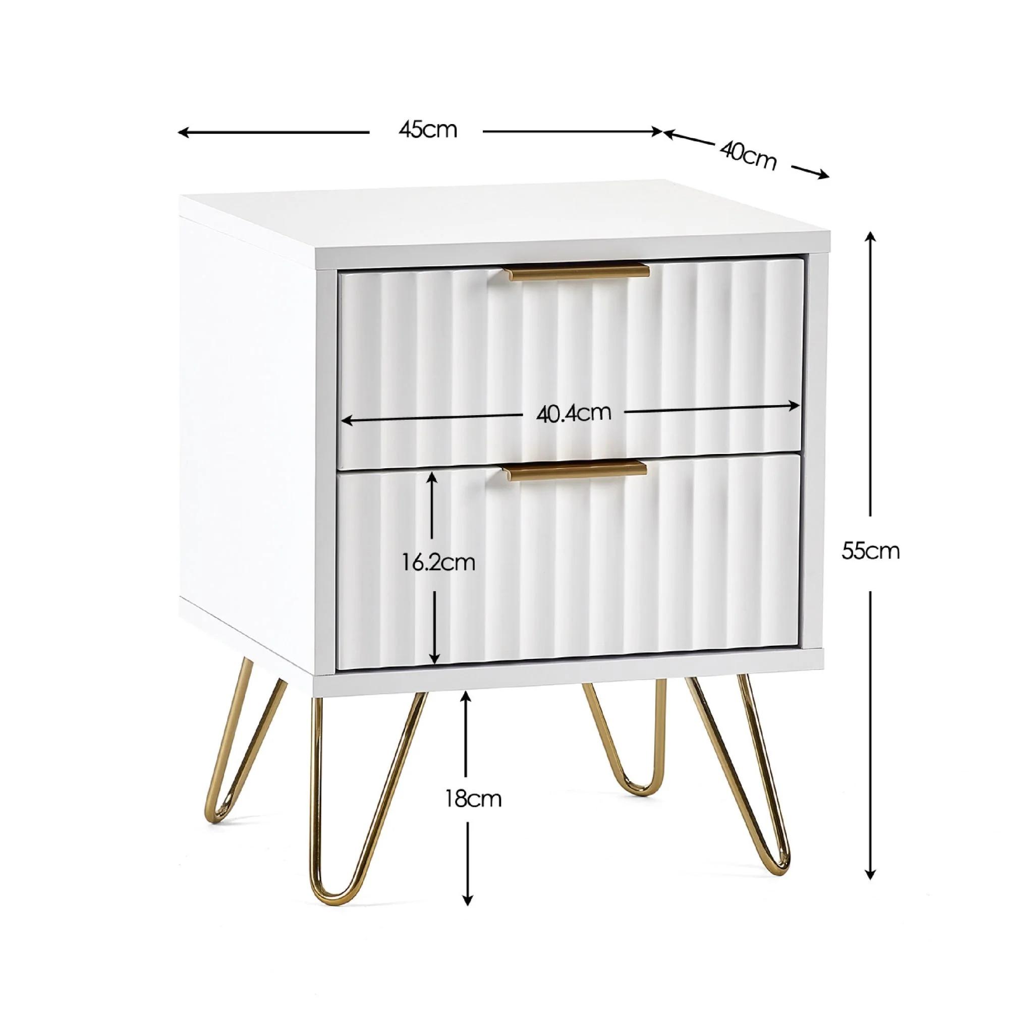 Murano Bedside Cabinet - 2 Drawer - Ribbed - White