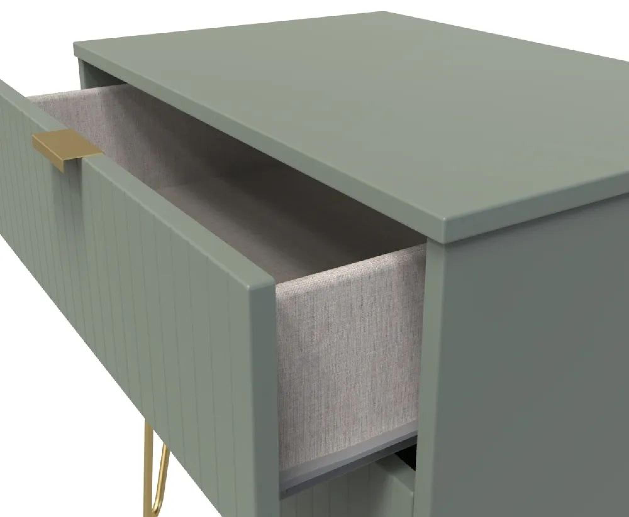 Linear Bedside Cabinet - Wide - 2 Drawer - with Gold Hairpin Legs - Green