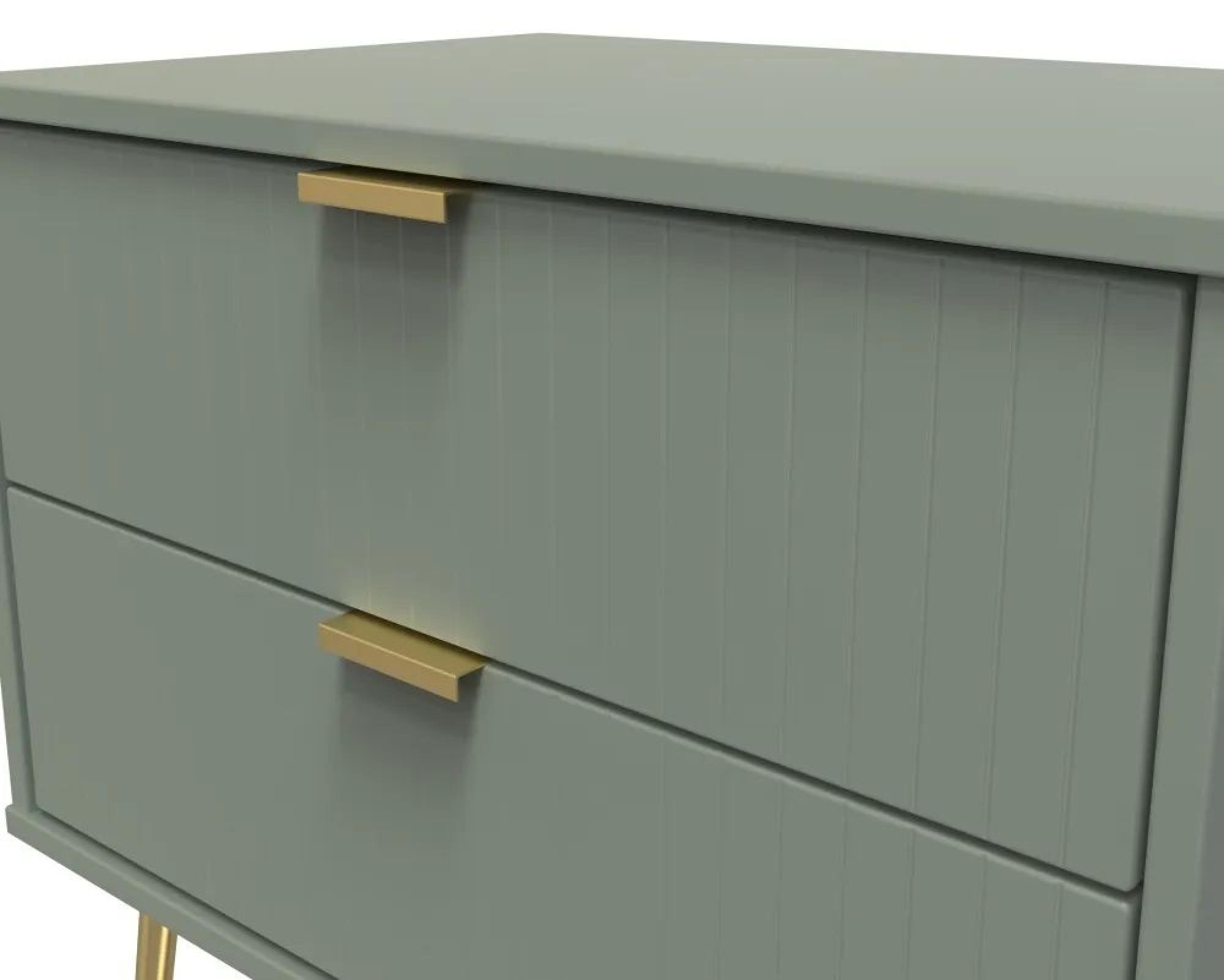 Linear Bedside Cabinet - Wide - 2 Drawer - with Gold Hairpin Legs - Green