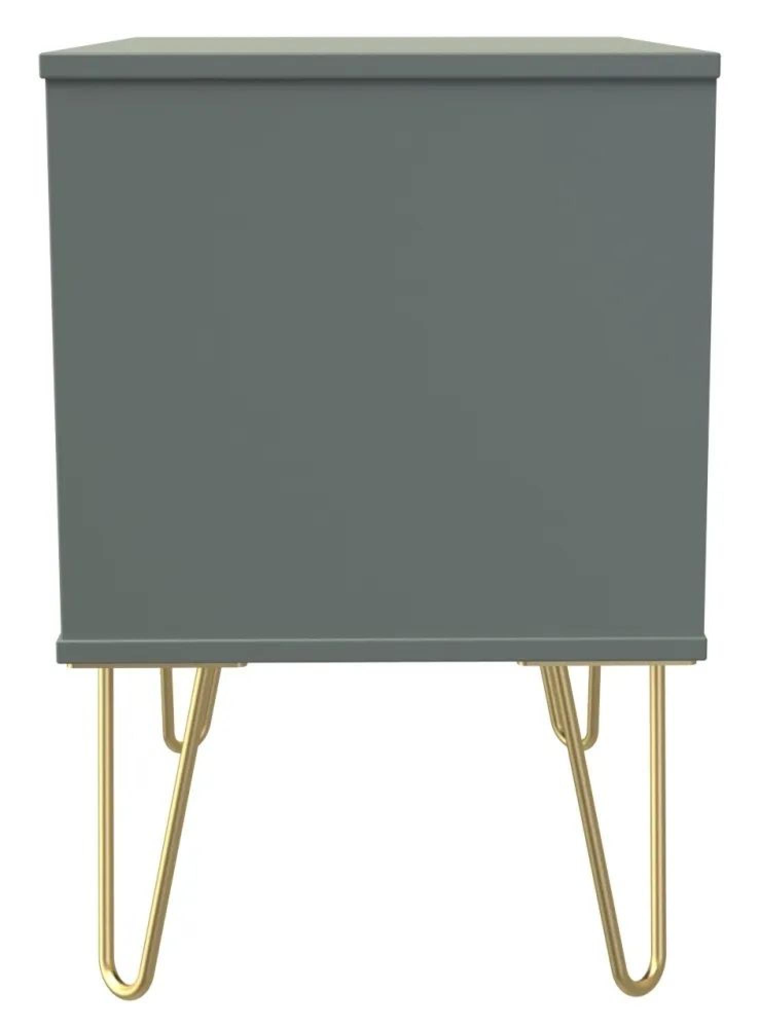 Linear Bedside Cabinet - Wide - 2 Drawer - with Gold Hairpin Legs - Green