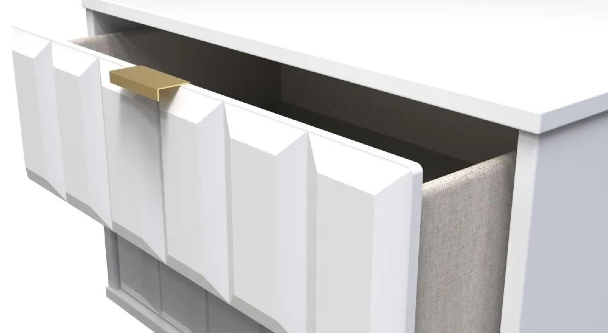 Cube Bedside Cabinet - 2 Drawer - Wide - with Gold Hairpin Legs - White