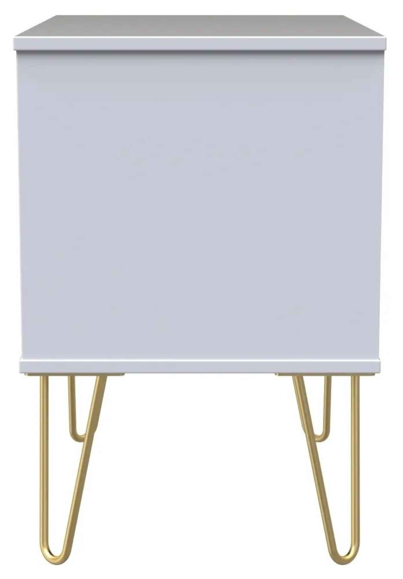 Cube Bedside Cabinet - 2 Drawer - Wide - with Gold Hairpin Legs - White