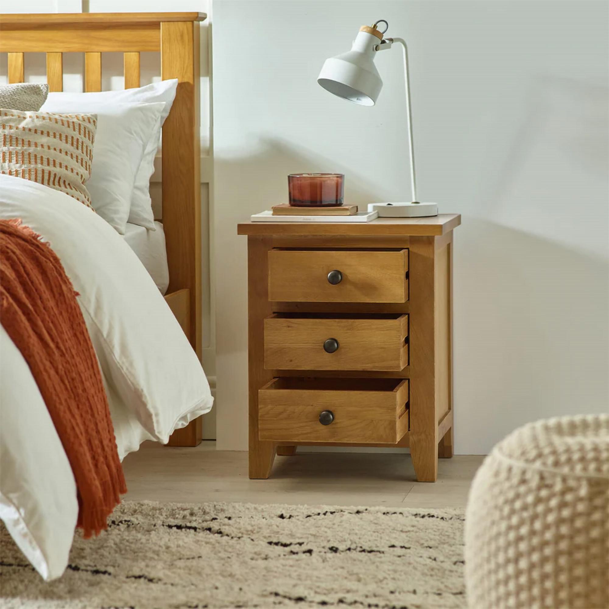 Marlborough Bedside Cabinet - 3 Drawer - Oak