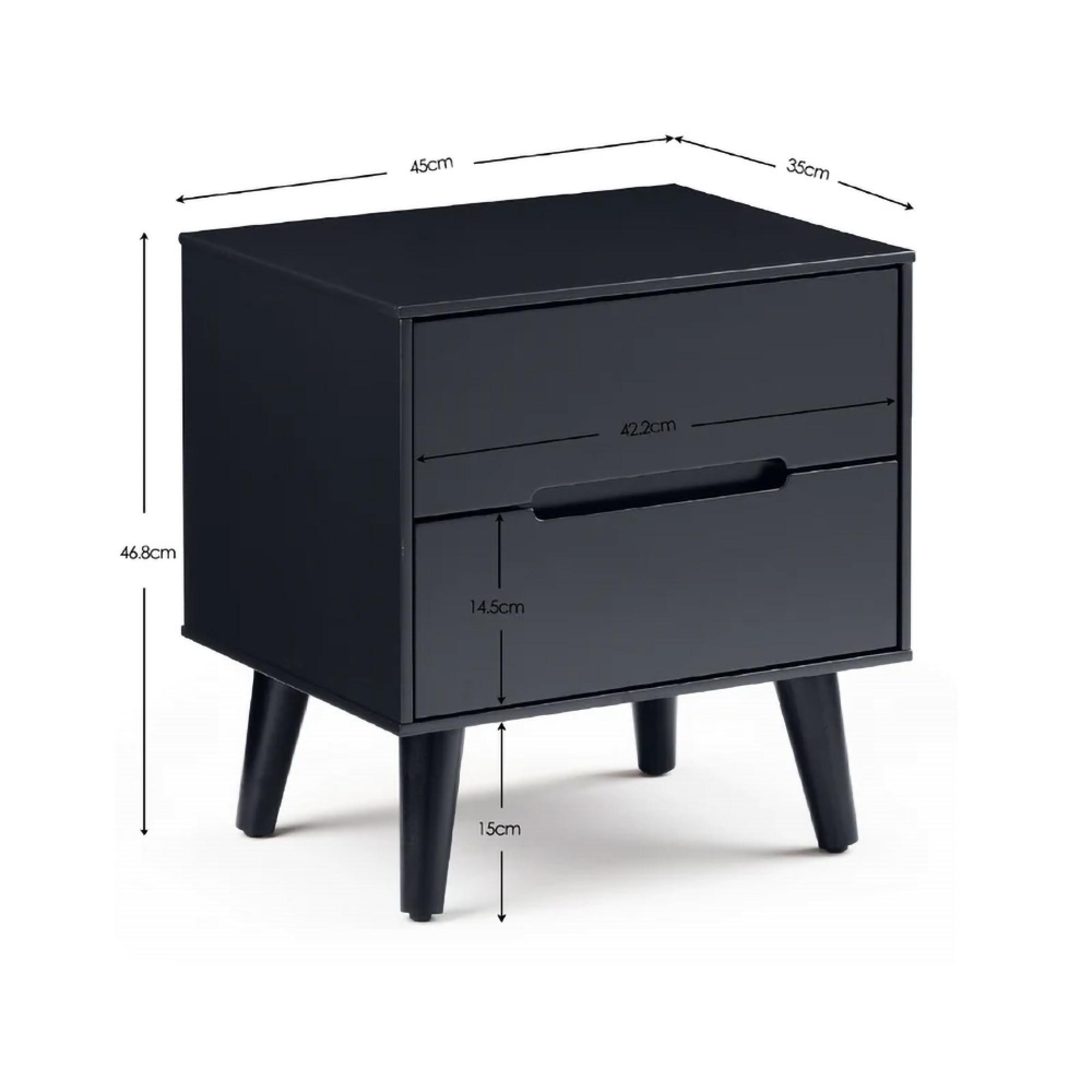 Alicia Black Bedside Cabinet - 2 Drawer
