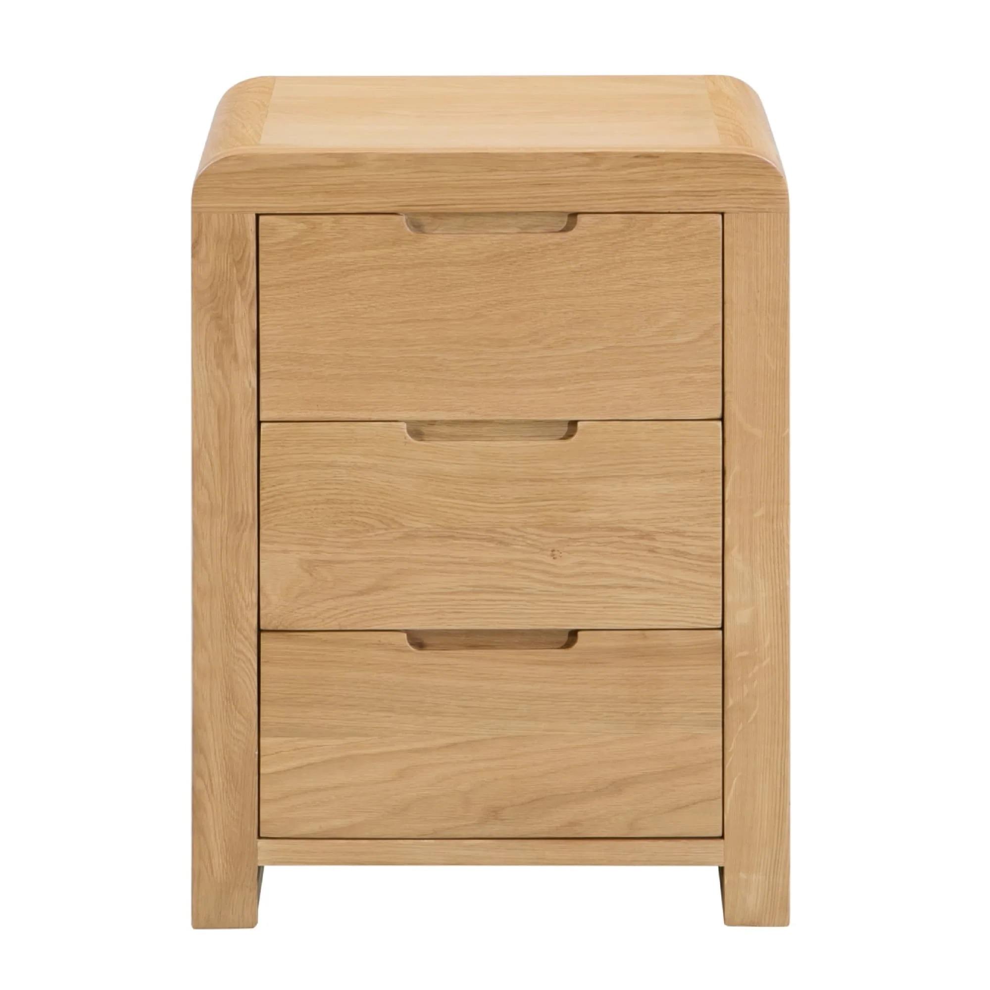 Curve Bedside Cabinet - 3 Drawer - Small - Oak