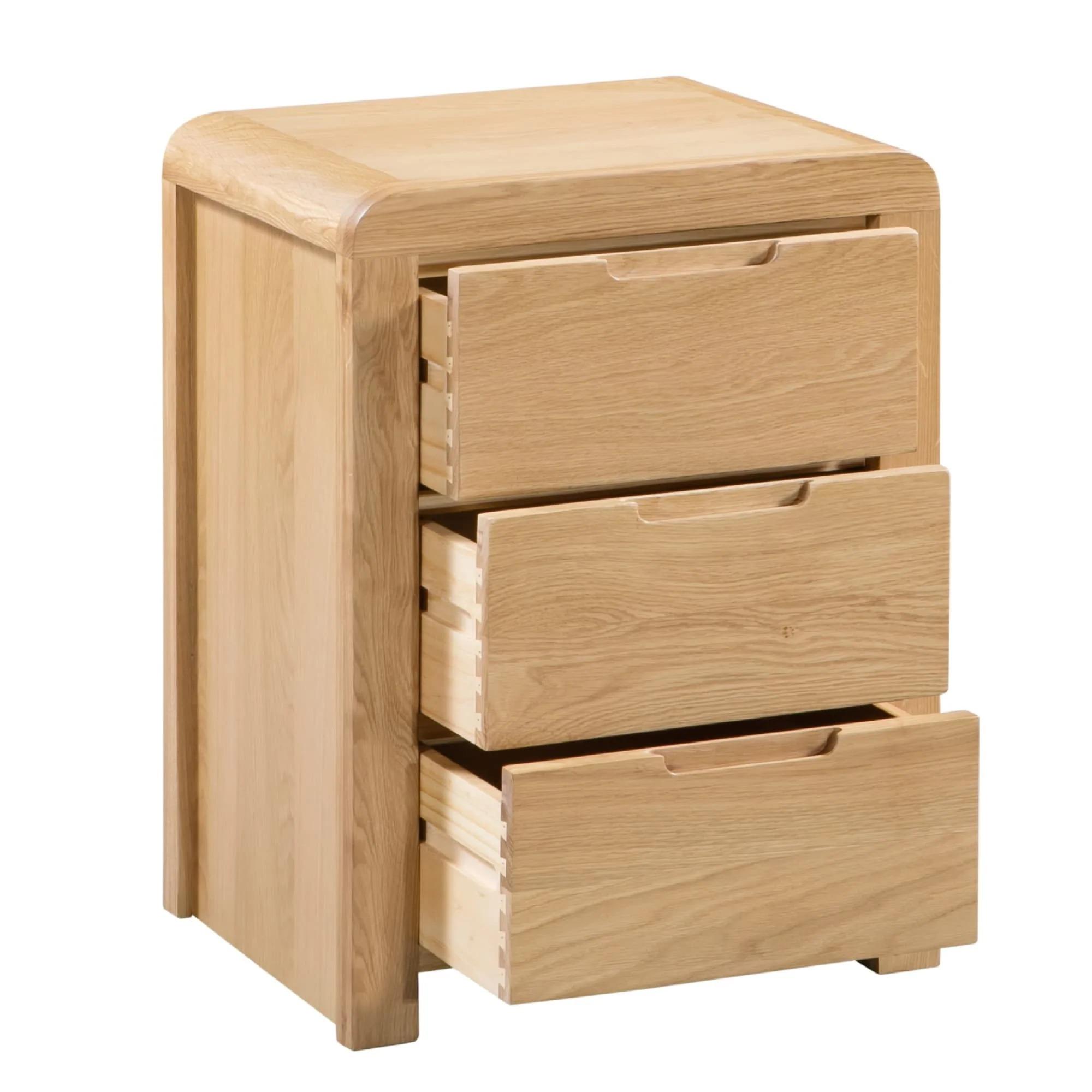 Curve Bedside Cabinet - 3 Drawer - Small - Oak