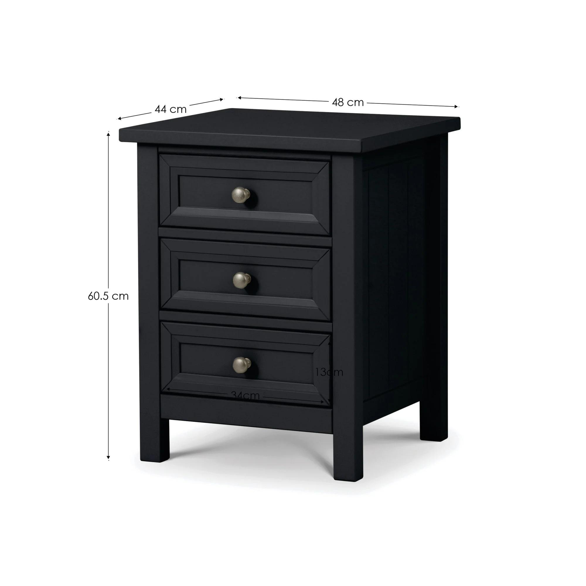 Maine Bedside Cabinet - 3 Drawer - Black
