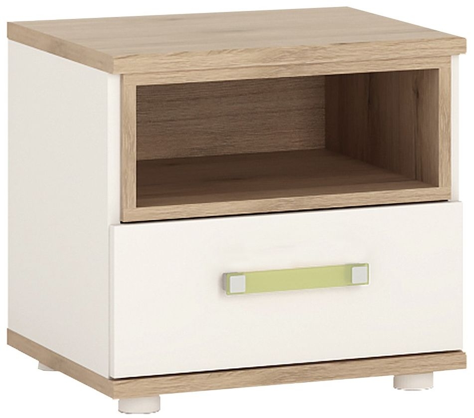 4Kids White and Oak Effect 1 Drawer Bedside Cabinet with Lemon Handle