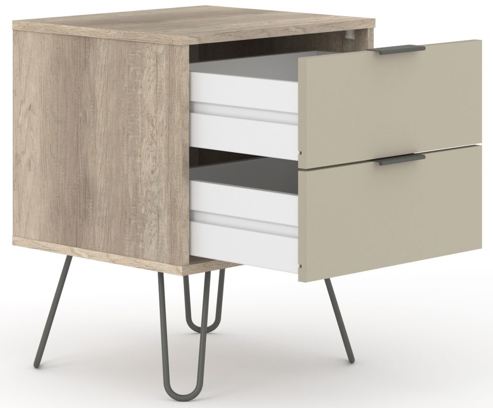 Augusta Bedside Cabinet - 2 Drawer - Driftwood - Hairpin Legs