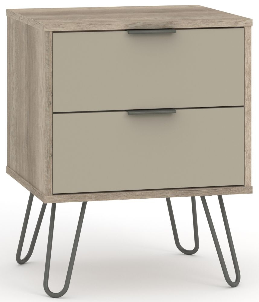 Augusta Bedside Cabinet - 2 Drawer - Driftwood - Hairpin Legs