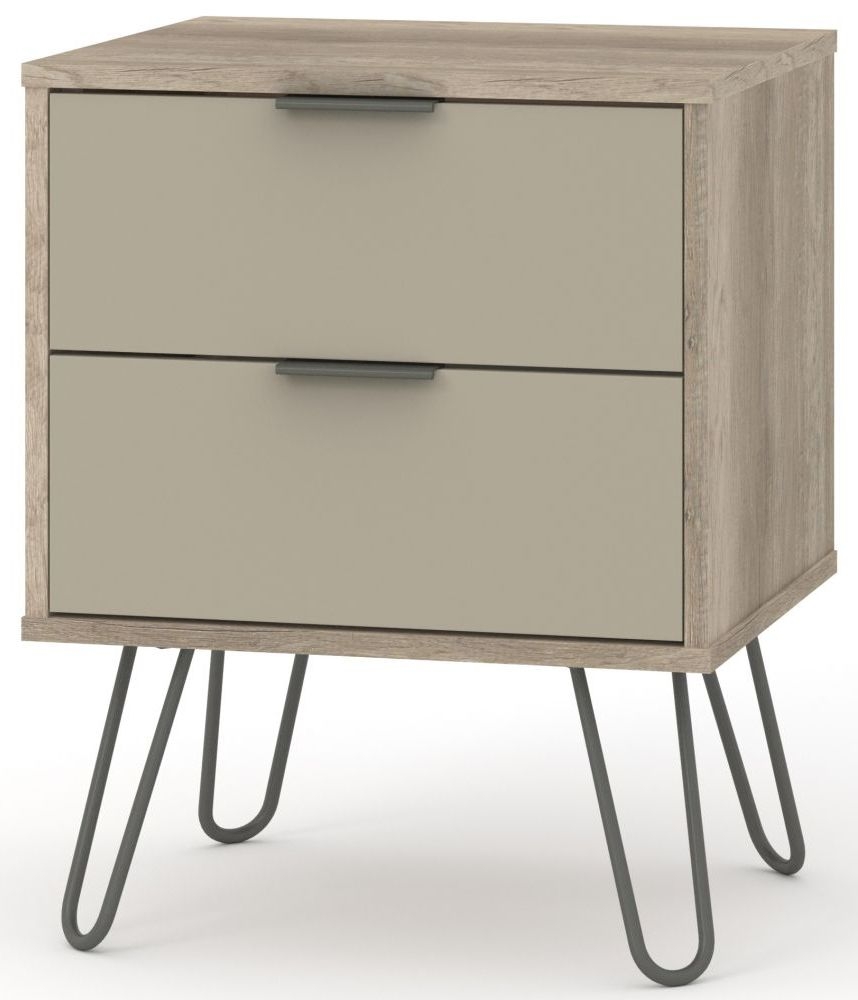 Augusta Bedside Cabinet - 2 Drawer - Driftwood - Hairpin Legs