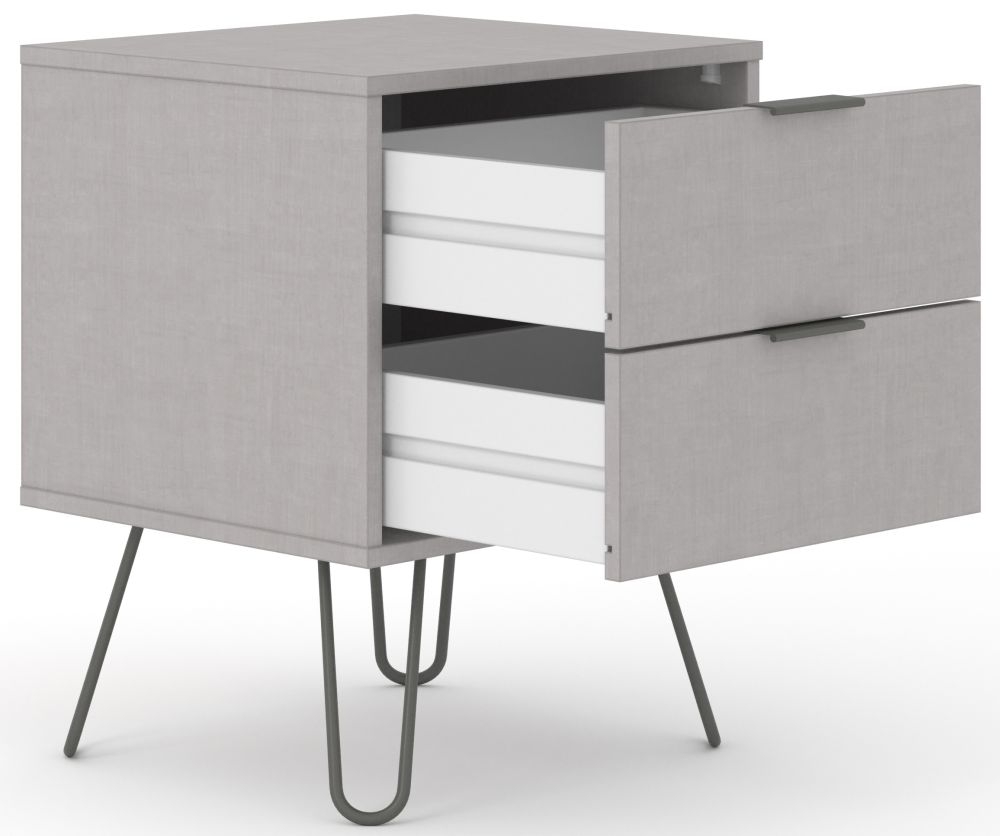 Augusta Bedside Cabinet - 2 Drawer - Grey - Hairpin Legs