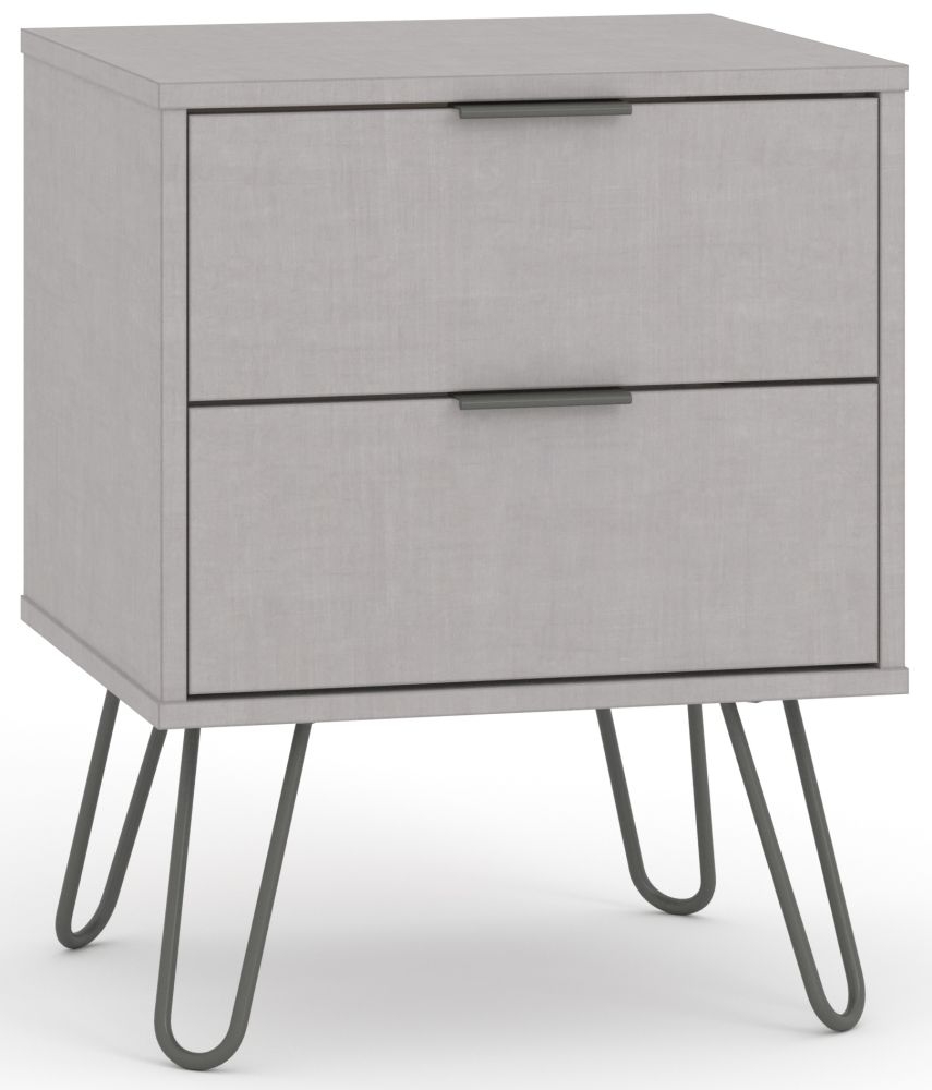 Augusta Bedside Cabinet - 2 Drawer - Grey - Hairpin Legs