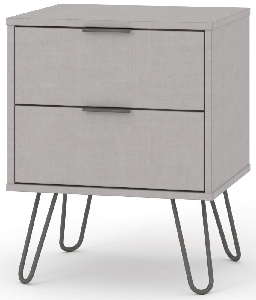 Augusta Bedside Cabinet - 2 Drawer - Grey - Hairpin Legs