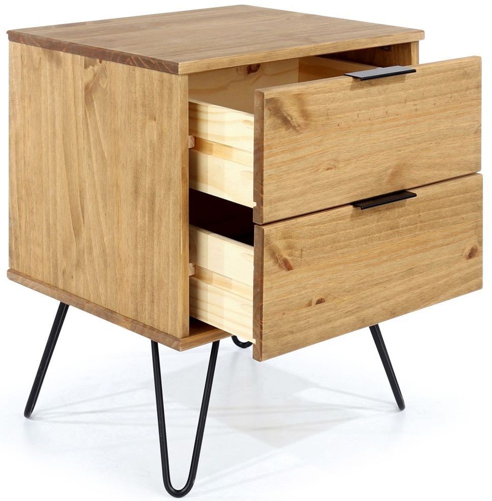 Augusta Bedside Cabinet - 2 Drawer - Pine - Hairpin Legs