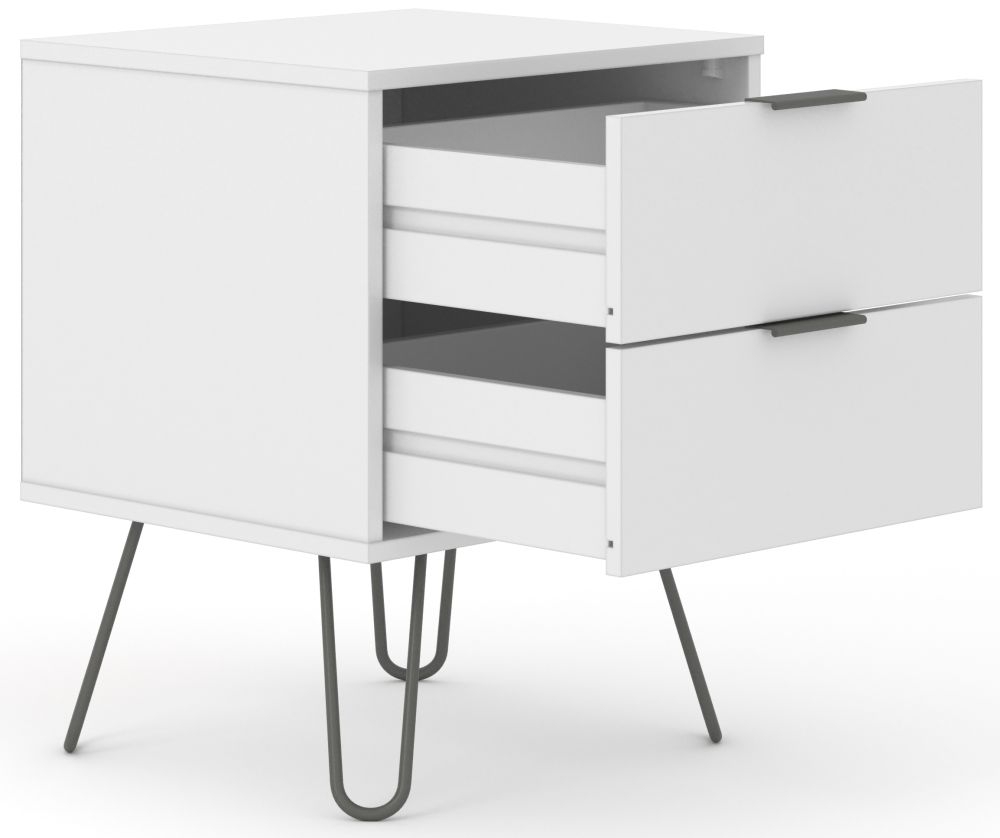 Augusta Bedside Cabinet - 2 Drawer - White - Hairpin Legs