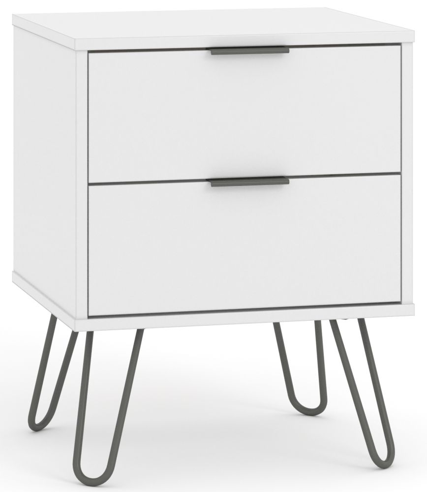 Augusta Bedside Cabinet - 2 Drawer - White - Hairpin Legs