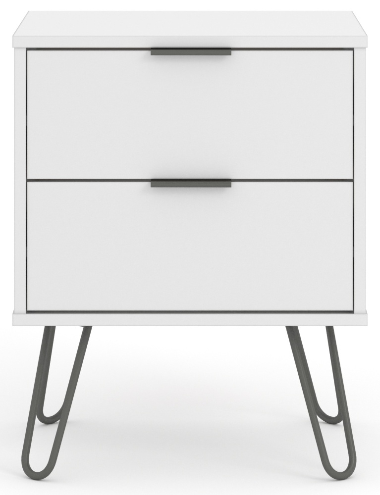 Augusta Bedside Cabinet - 2 Drawer - White - Hairpin Legs