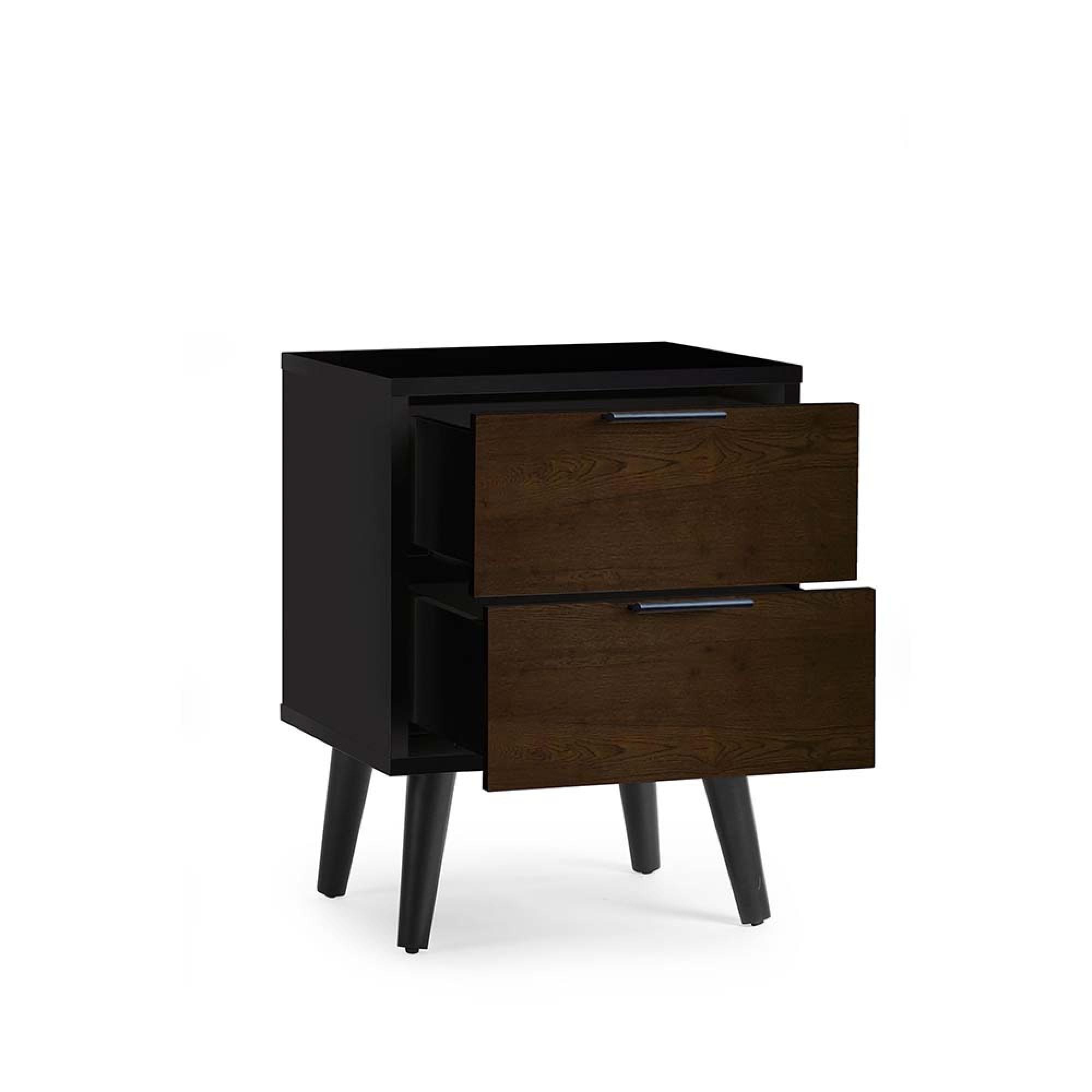 Alba Black and Walnut Bedside Cabinet - 2 Drawer