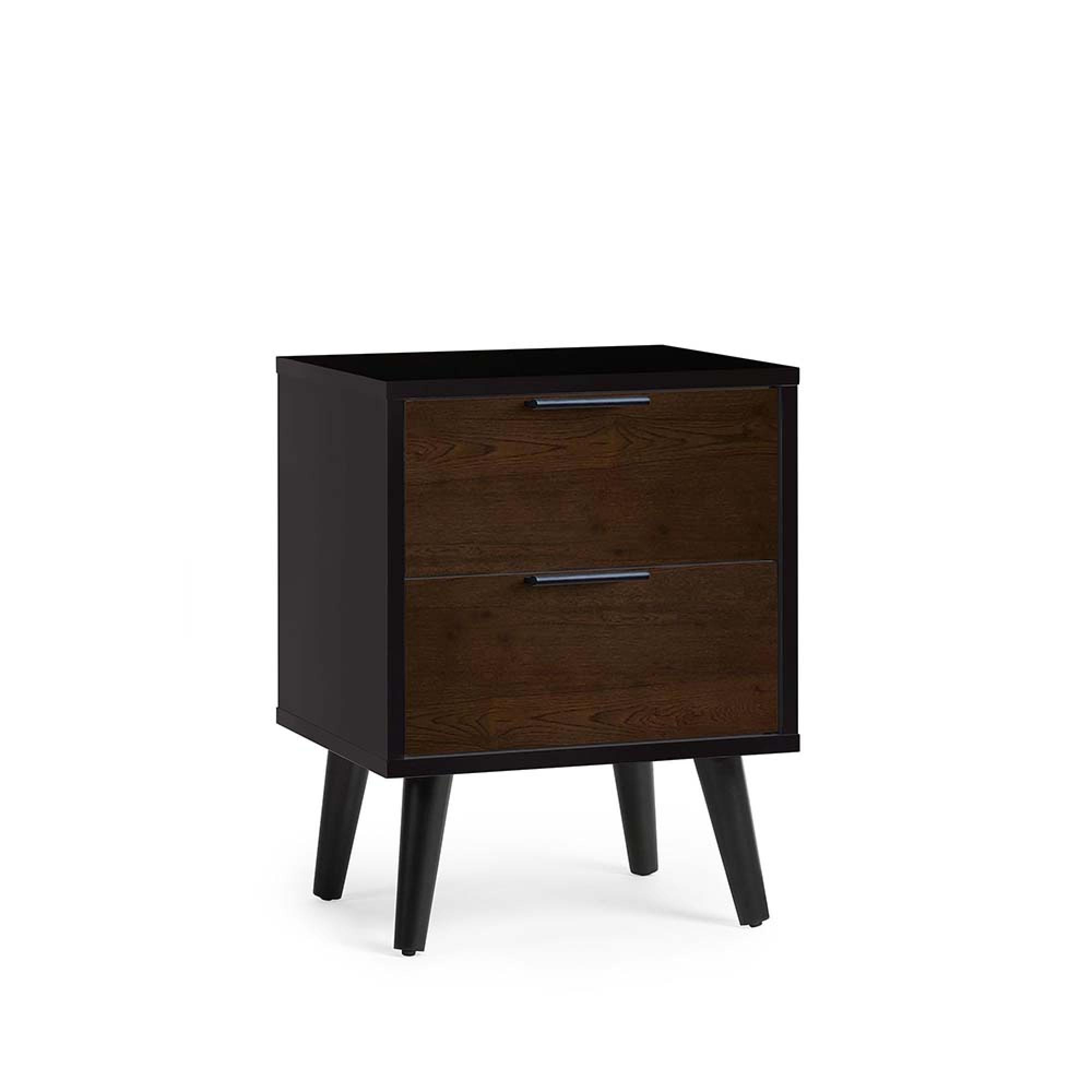 Alba Black and Walnut Bedside Cabinet - 2 Drawer