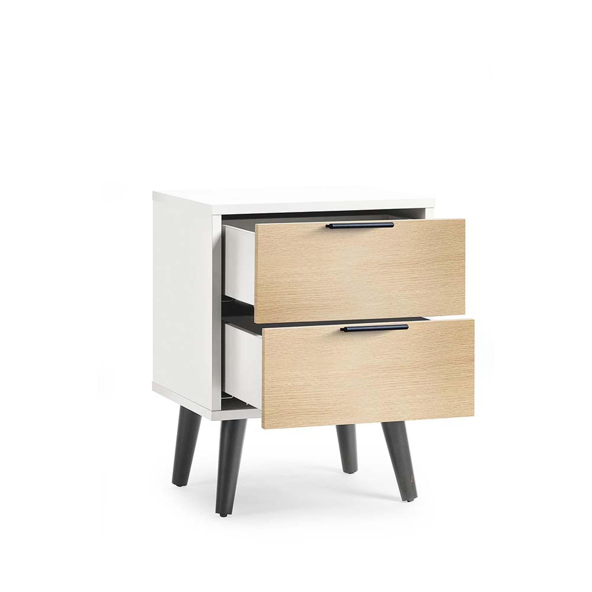 Alba White and Oak Bedside Cabinet - 2 Drawer