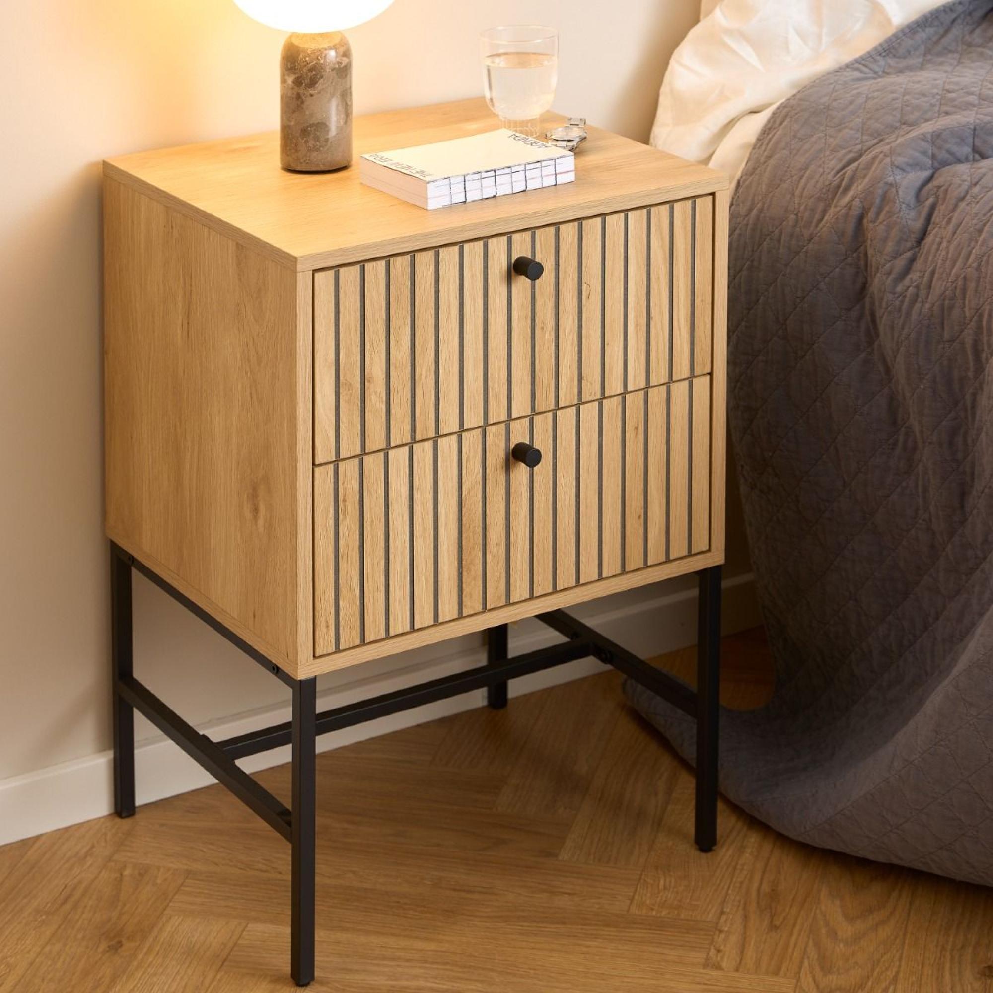 Albany Oak Ribbed 2 Drawer Bedside Table
