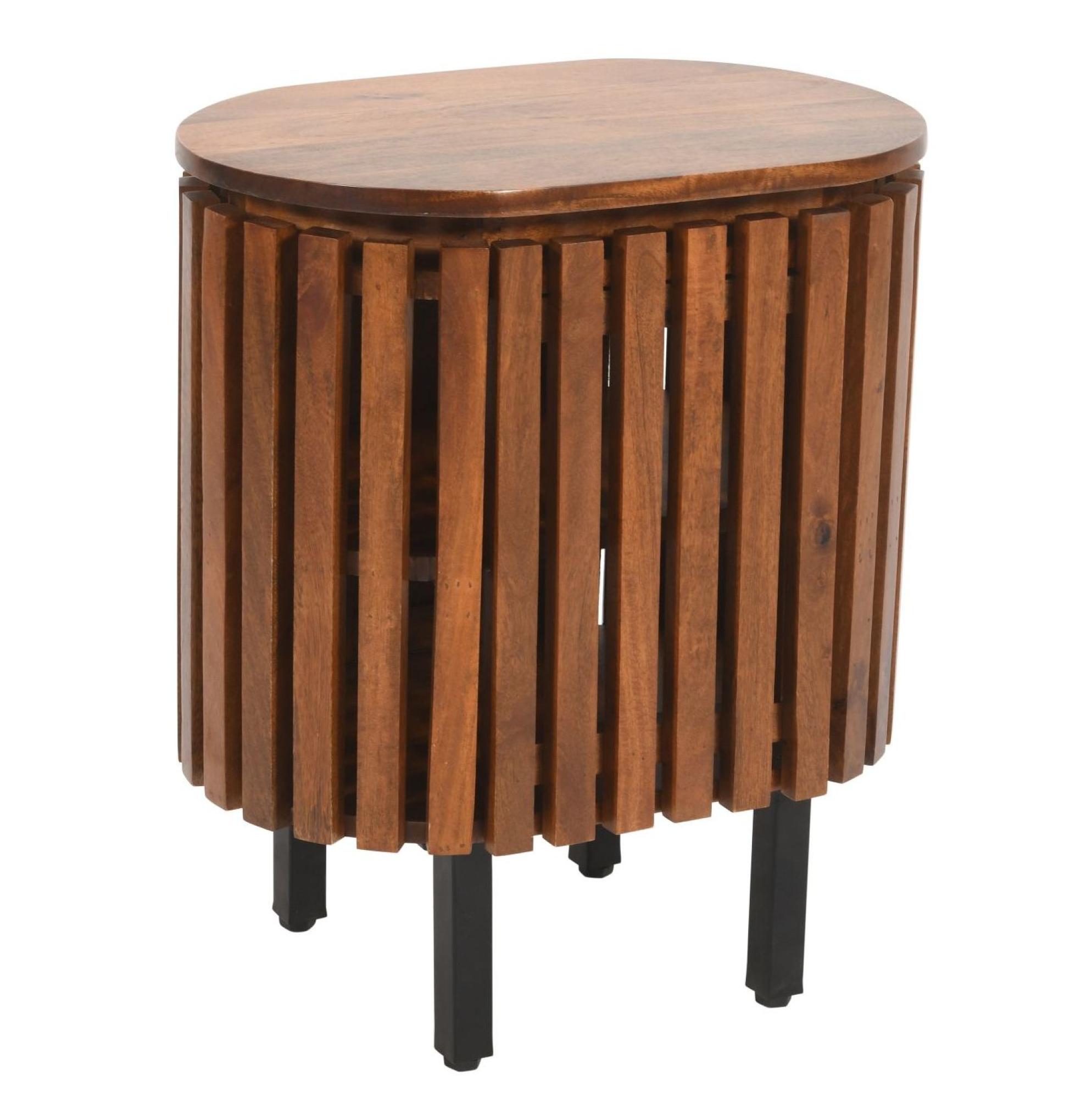 Amber Slatted Mango Wood 1 Door Bedside Table