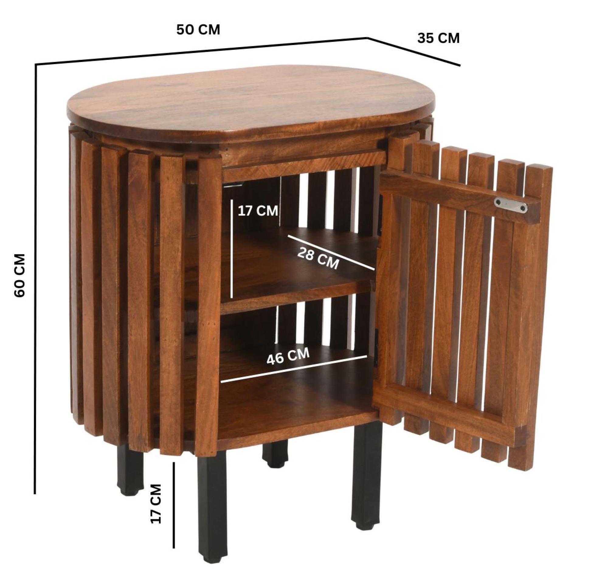 Amber Slatted Mango Wood 1 Door Bedside Table