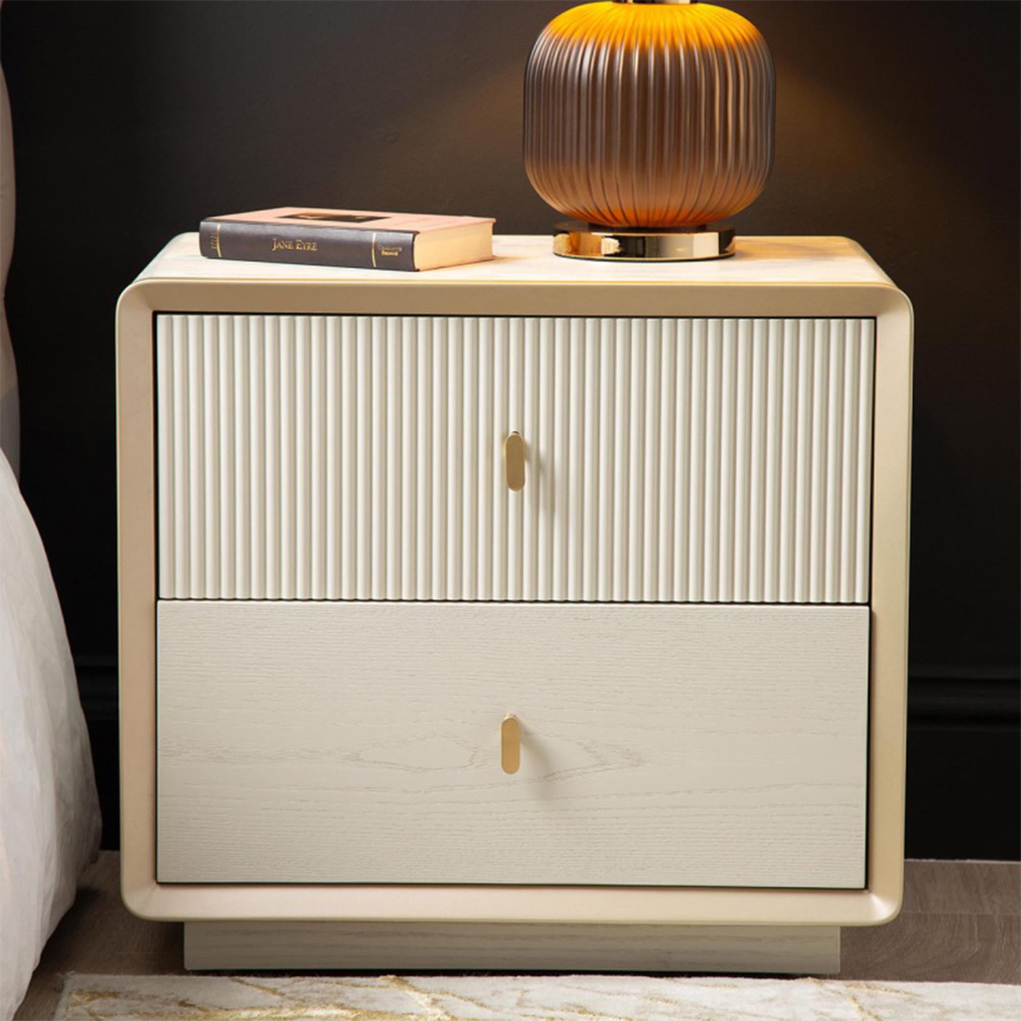 Amelie Bedside Cabinet - 2 Drawer - Cream Elm